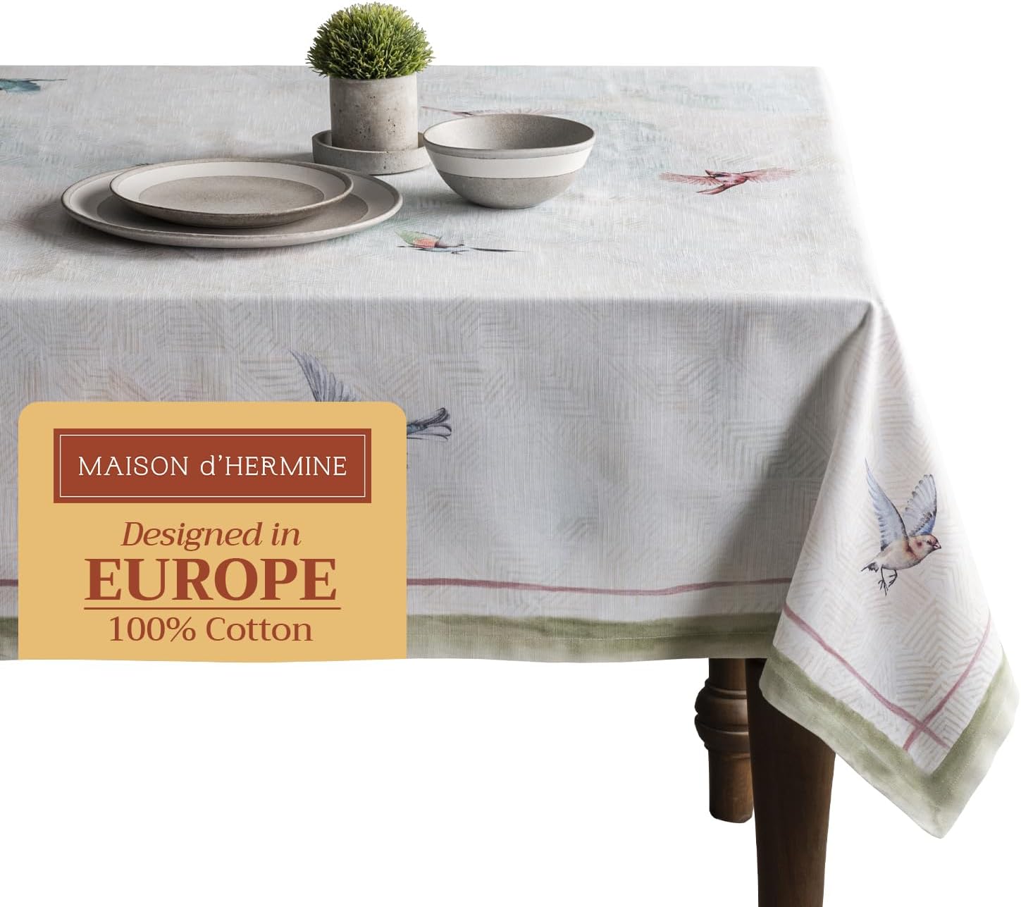 Maison d' Hermine Table Cloth Rectangle Table 100% Cotton 60 x 90 Inches Tablecloth Reusable Decorative for Dining Room, Farmhouse, Home, Party, Festive & Wedding Spring Summer - Flying Birds