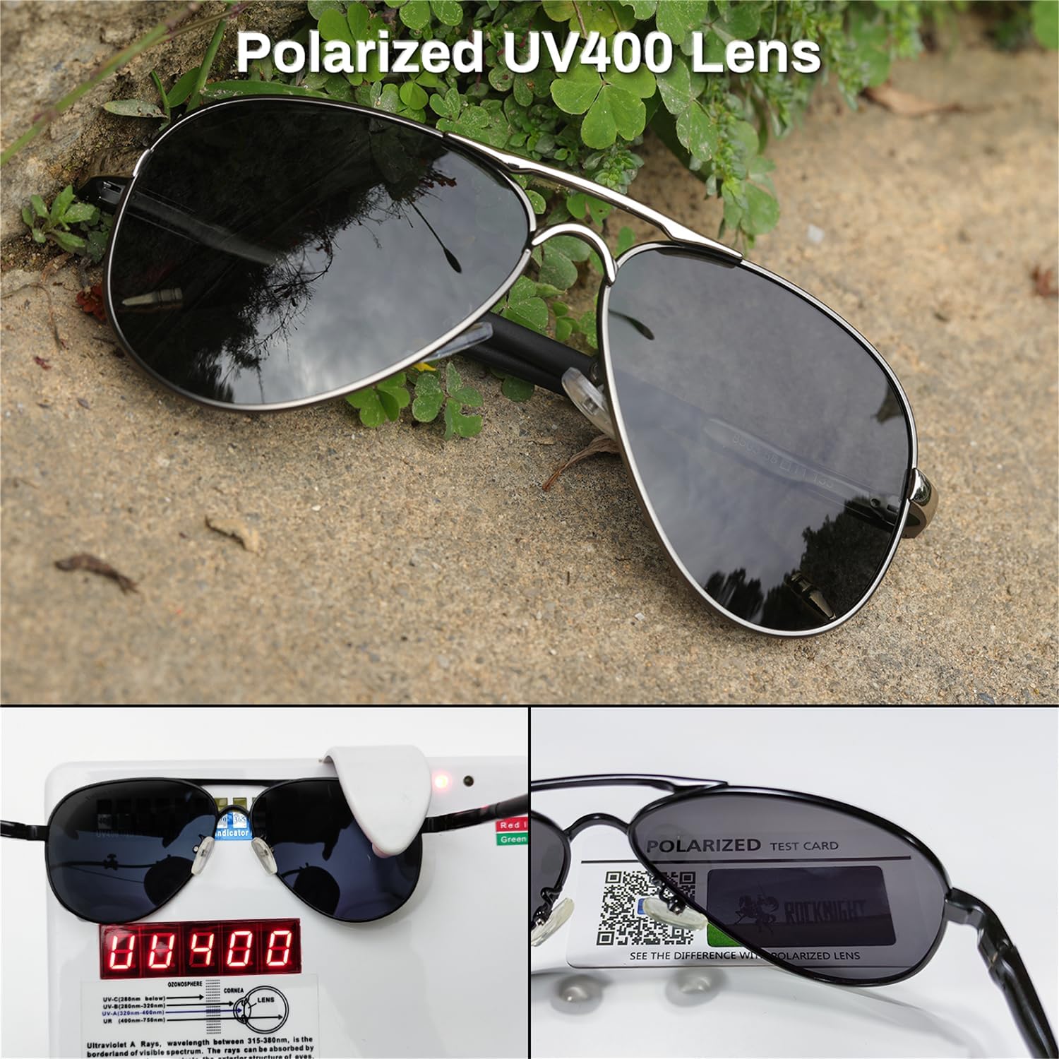 ROCKNIGHT Polarized Aviator Sunglasses for Men Women Metal Flat Top Sunglasses lightweight Driving UV400 Outdoor 58mm - Image 6