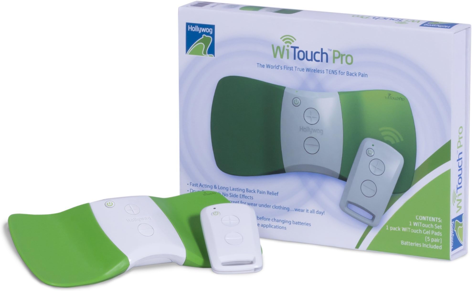 Wi Touch Tens Pro - Back Pain relief. Clinically proven - Portable Touch TENS Pro machine, attaches directly to your back without wires and is controlled by remote control.