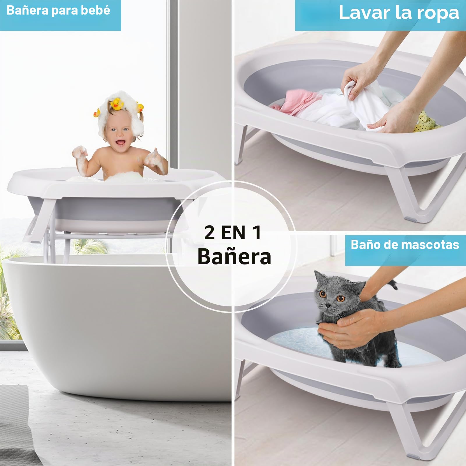 Soporte Plegable para Bañera de Bebé, kit de baño con mesa de almacenamiento multifuncional, Ligero y Resistente, regulable en altura, bañera de bebé plegable con Patas Antideslizantes