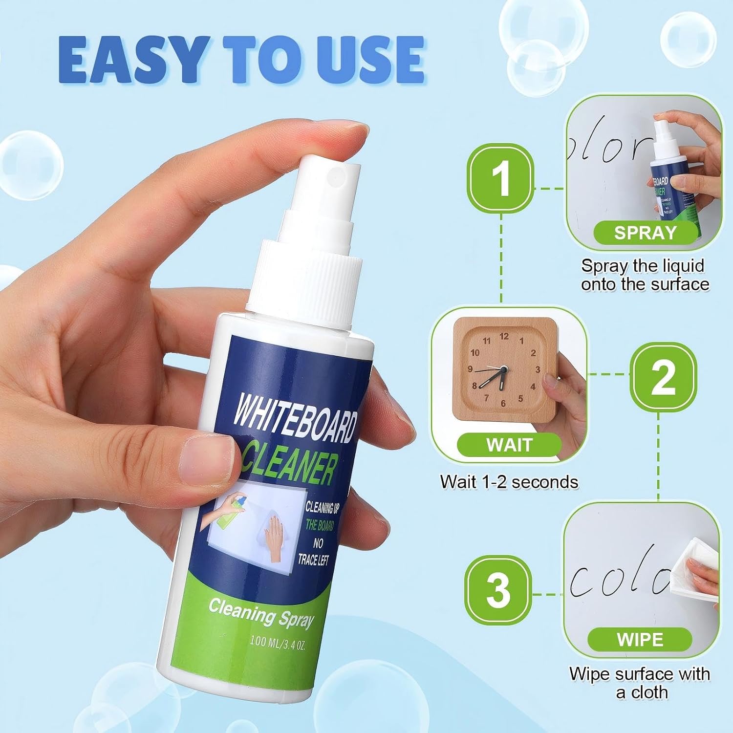 Fuyoooo 6 Pcs Whiteboard Spray Cleaner 3.4 oz Dry Erase Board Cleaner Removes for Whiteboard Chalkboard Office Classroom Accessories image 3