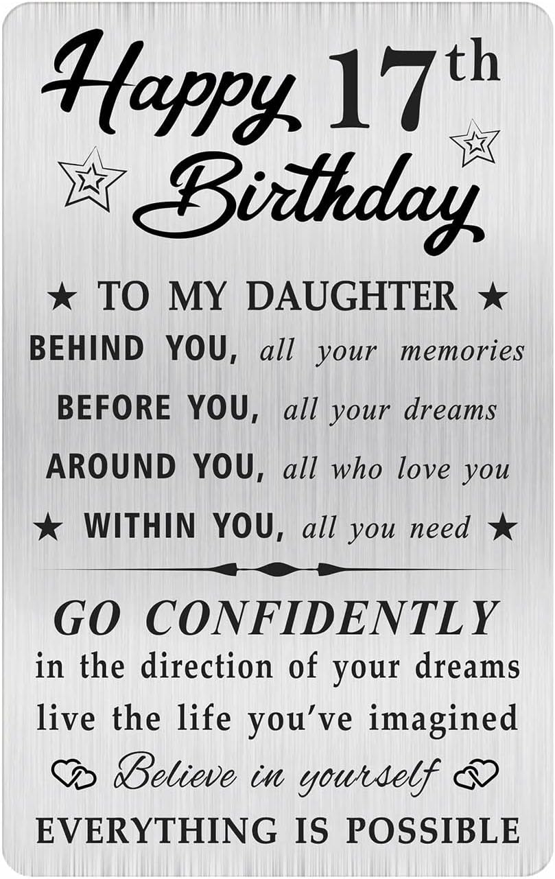 MOQIYXL 17th Birthday Card for Daughter, 17 Year Old Gifts for Daughter Engraved Wallet Card