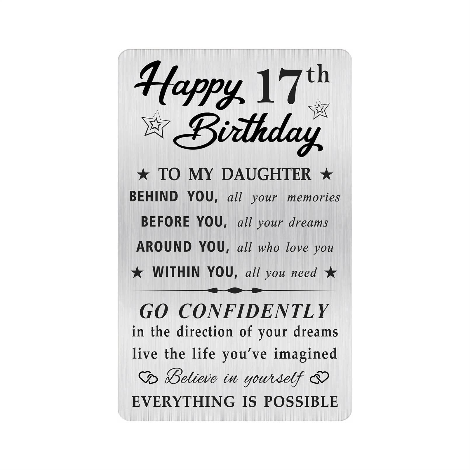 MOQIYXL 17th Birthday Card for Daughter, 17 Year Old Gifts for Daughter Engraved Wallet Card