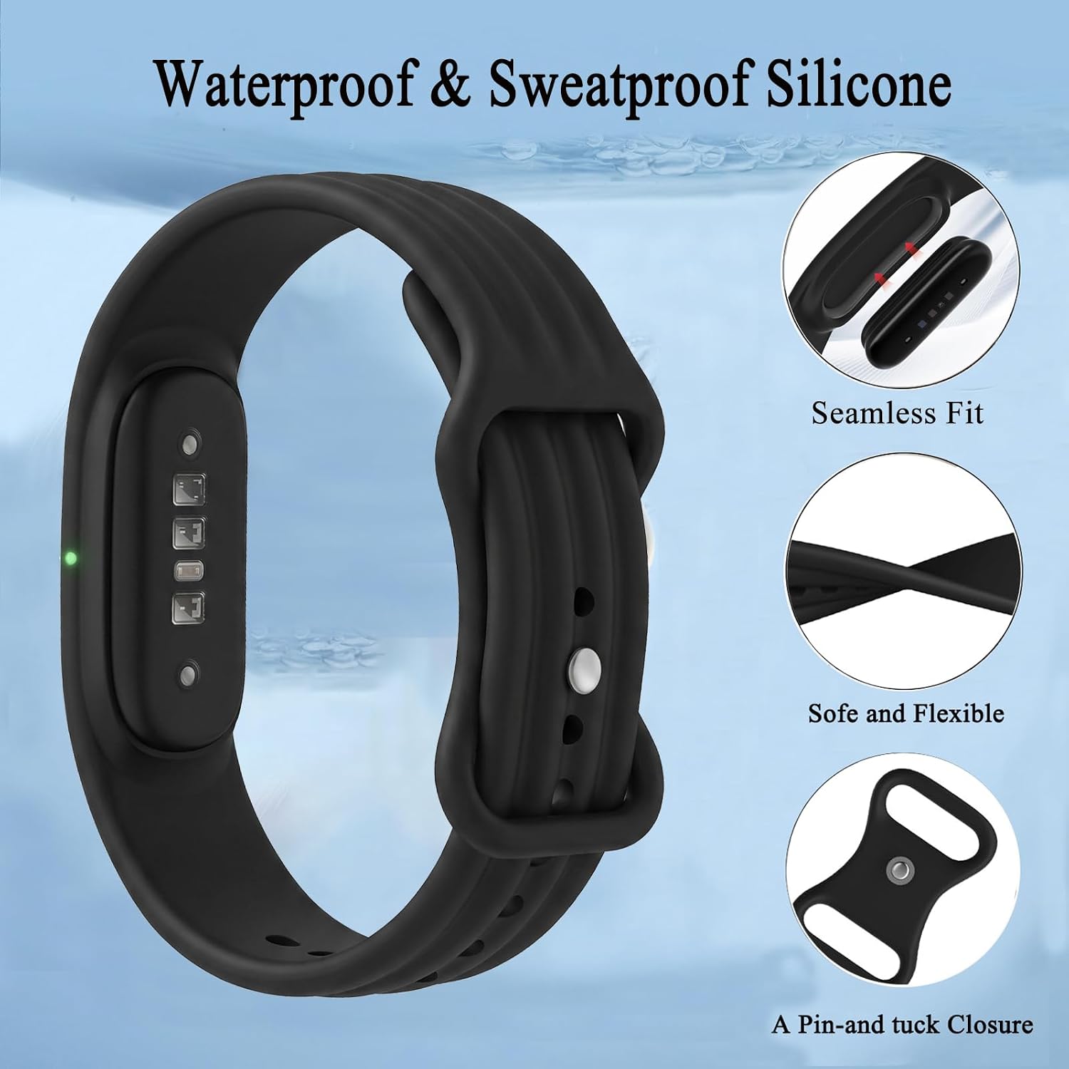 3 Pack Silicone Watch Bands for Google Fitbit Air, Soft Sport Waterproof Replacement Wristband Strap for Fitbit Air Women Men image 3