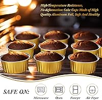 Vista 3 de Gejoy 400 Piezas Moldes de Papel de Aluminio para Hornear con Tapas 5 oz Moldes Desechables Ramekins Mini Moldes para Pasteles Crème Brûlée Moldes