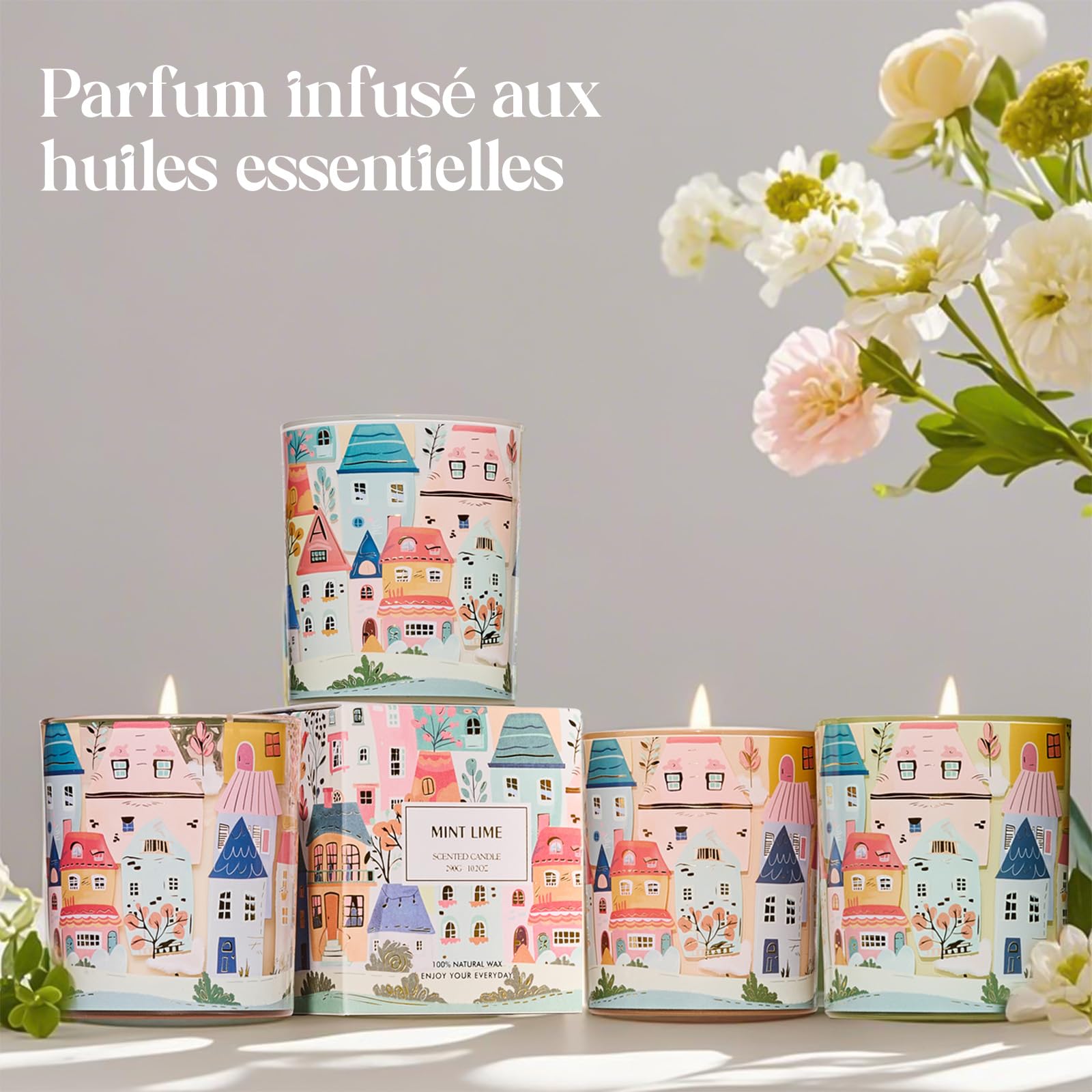 M&SENSE Bougie Parfumée Graffiti Architectural Dessiné À La Main|Mousse Ambre Scent |290g En Cire De Soja Naturelle (55H De Combustion)|Bougies de Décoration D'Intérieur