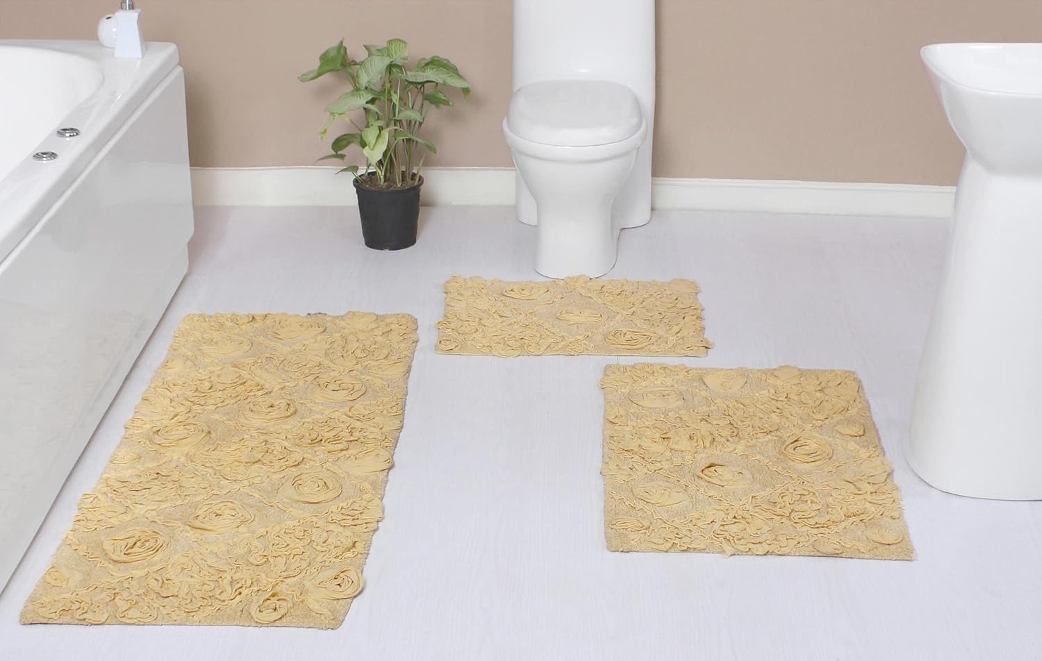 Home Weavers Modesto Bath Rug 100% Cotton Bathroom Rugs Set, Washable Rug, Extra Soft and Absorbent Bath Rug, Kitchen Mat, Bath Mat Set, Bath Floor Mat Non Slip, 3 Piece Set with Runner, Yellow