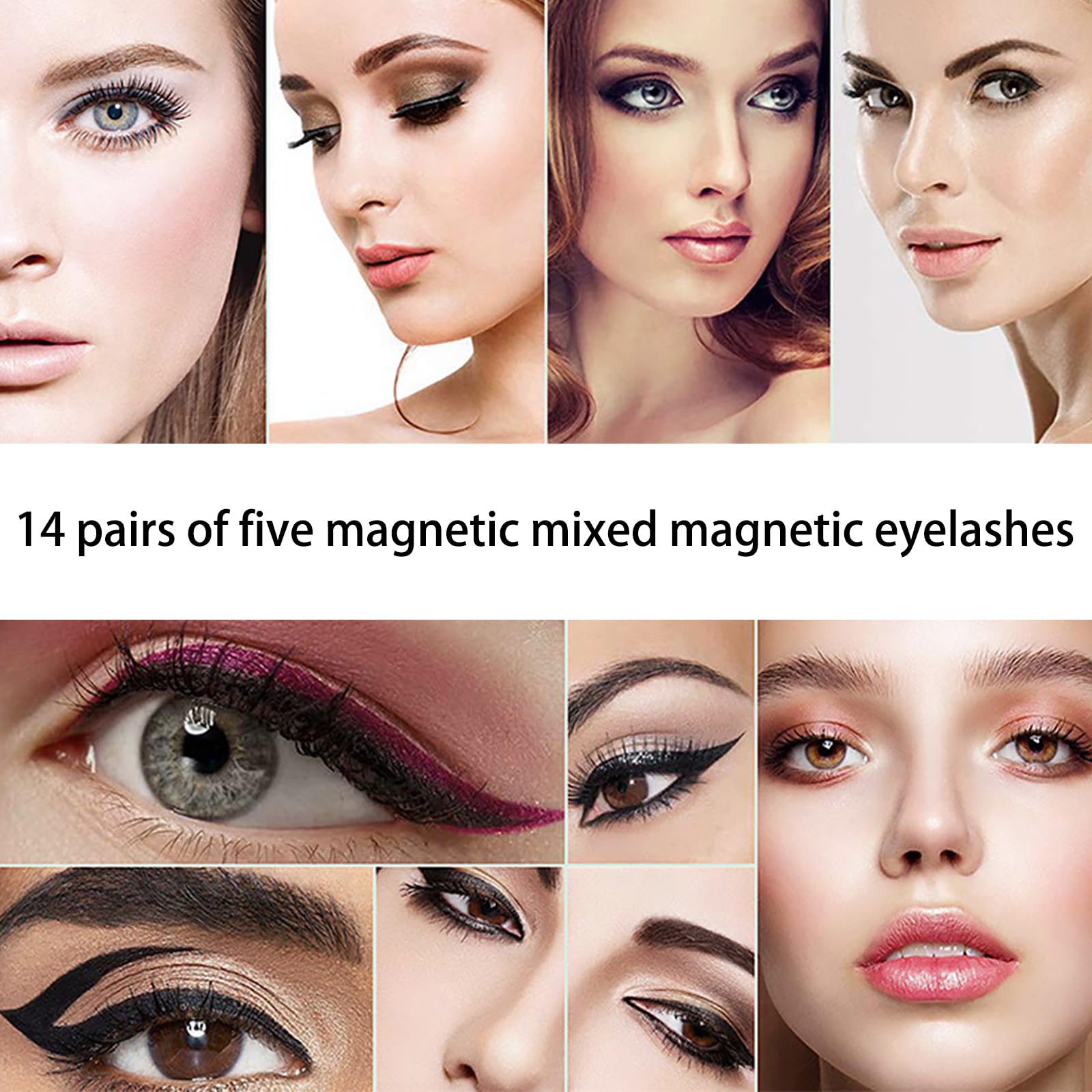 Joyeee Ciglia Finte Magnetiche, 14 paia di ciglia finte riutilizzabili, kit di ciglia individuali in cluster dall'aspetto naturale 3D con applicatore, senza colla, kit di estensione ciglia fai da te