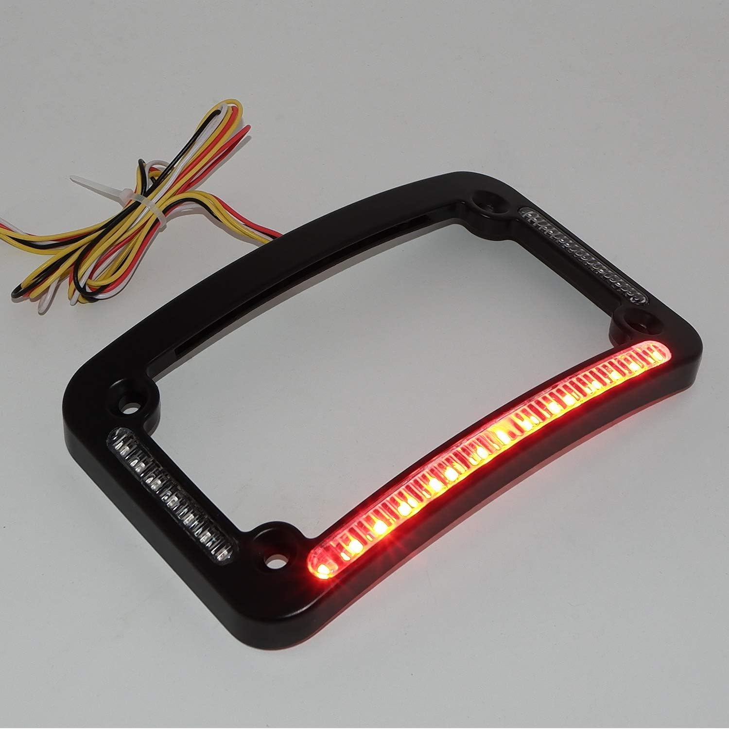 HTTMT- Dual LED Curved Motorcycle License Plate Frame w/Turn-Signal,Brake Light - Black Finish Universal Compatible with Any Motorcycle [P/N: MT294-007-BK]