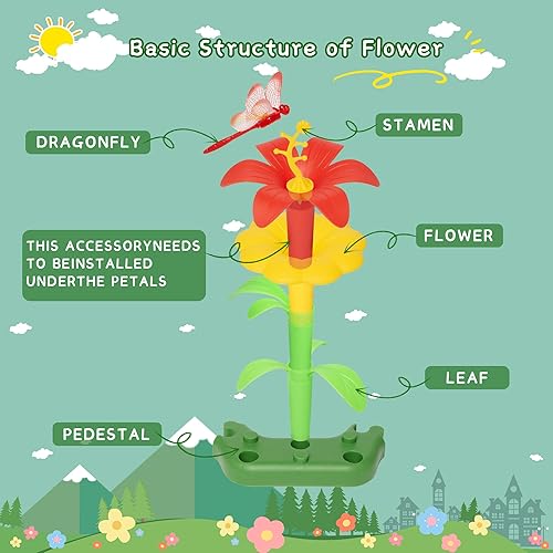 Miniatura 3 de Kiditos Juguetes de construcción de jardín de flores, juego educativo STEM, 173 piezas de juguete de aprendizaje divertido con bolsa de