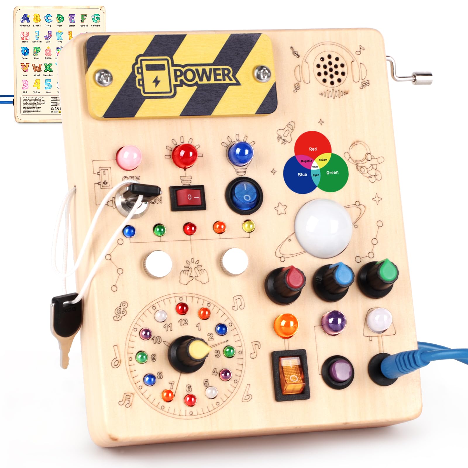 Busy Board Montessori Toys for 1 Year Old Kids Activity Board with 12 Switches and 27 LED Lights Switch Wooden Toys for 1 2 3 Year Old Boys Girls