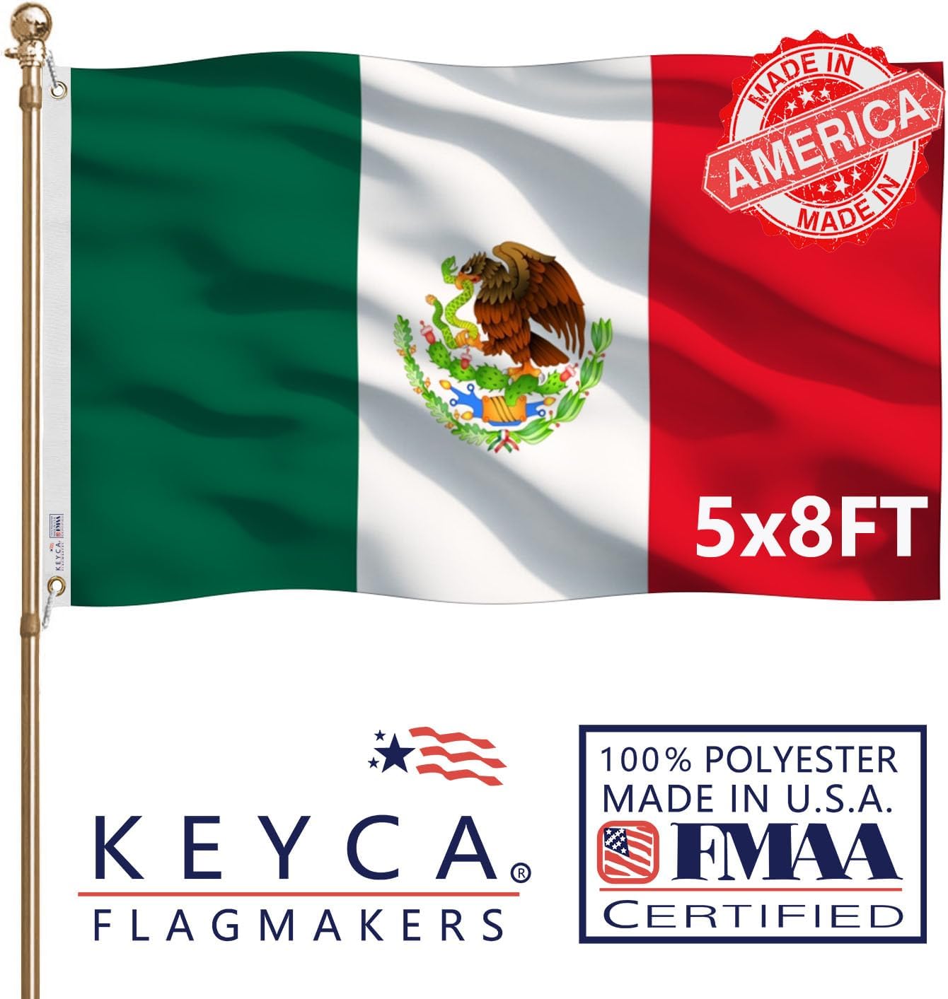 Embroidery Mexico Flags 2x3 Outdoor Heavy Duty Double Sided 340D Nylon Vivid Color Anti-Fading with 2 Brass Grommets for Home/Company/Indoor Outdoor Decoration