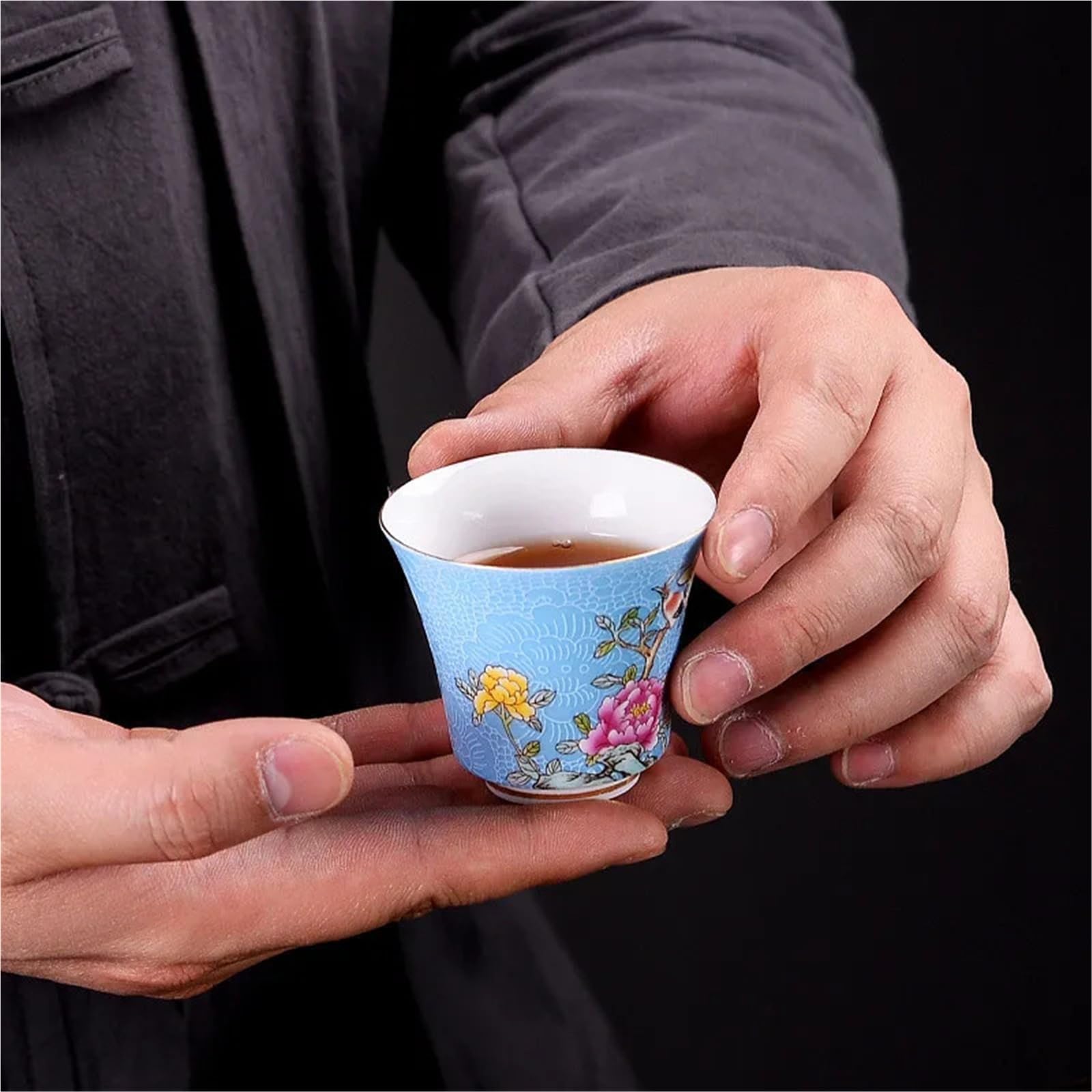 Taza infusora de té, 6 unidades, cerámica azul y blanca, juego de tazas de té Kung Fu de porcelana para la tarde, tazas de café expreso, taza de té de cerámica japonesa