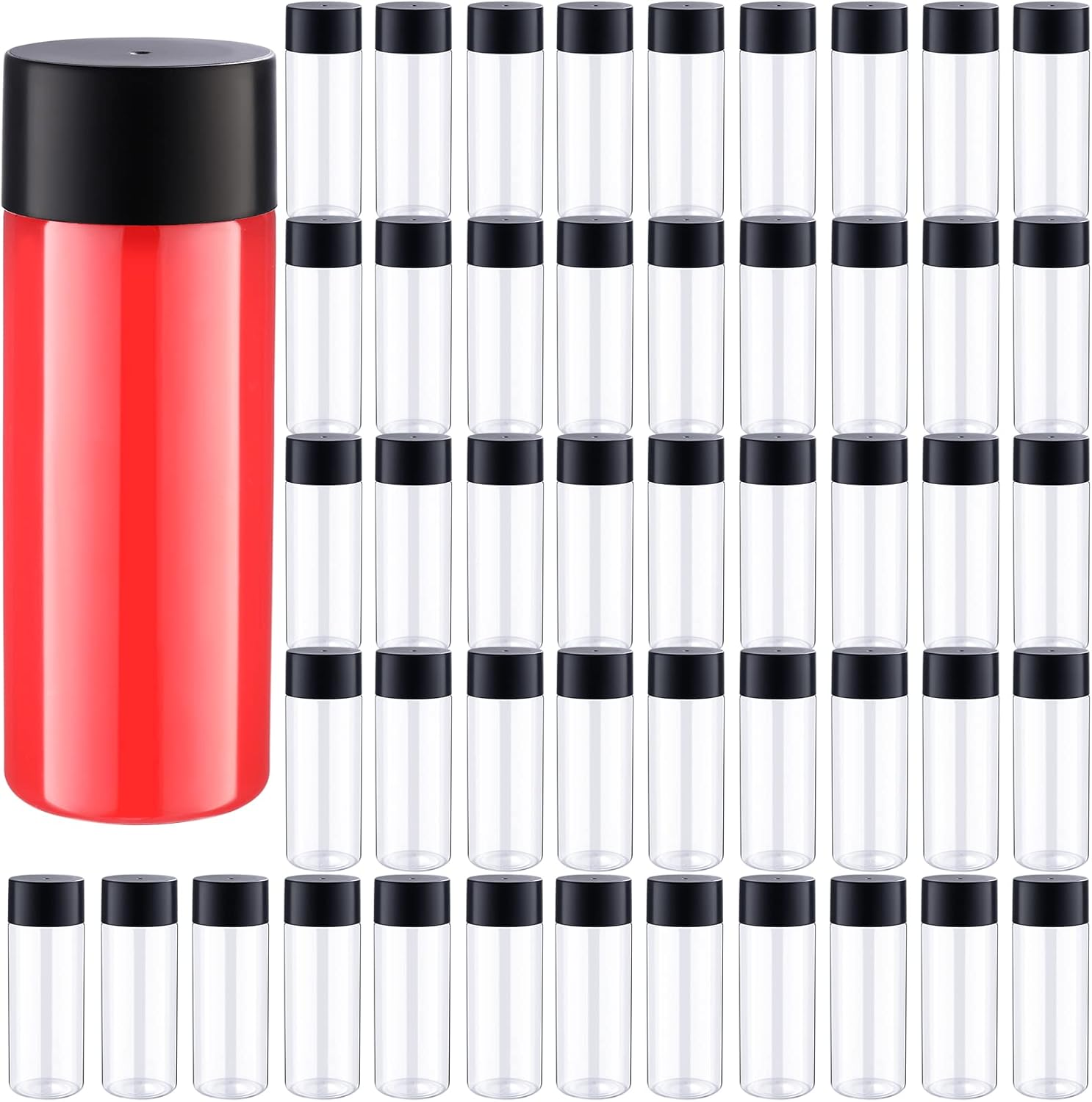 Yinder 50 Pcs Plastic Juice Bottles with Black Lids Sensory Bottles Round Clear Drink Containers Plastic Smoothie Tumble Empty Water Tumble 10 OZ for Storing Juice, Milk, Homemade Beverage (10 oz)