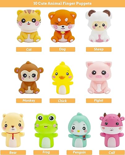 Miniatura 7 de AQKILO Juego de marionetas de dedo de animales, accesorios de teatro para espectáculos de marionetas de animales, juguetes educativos, juguetes de