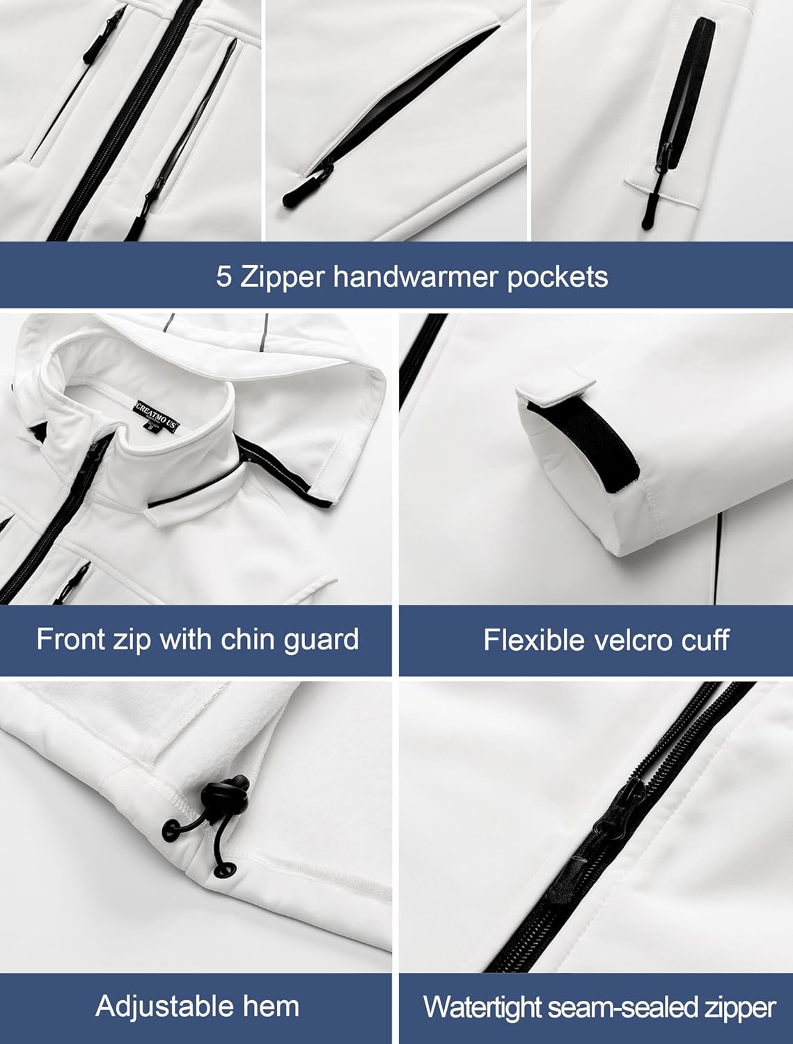 CREATMO US Men's Softshell Military Jacket With Removable Hood, Fleece Lined and Water Repellent Outdoor Reflective Coat - Image 6