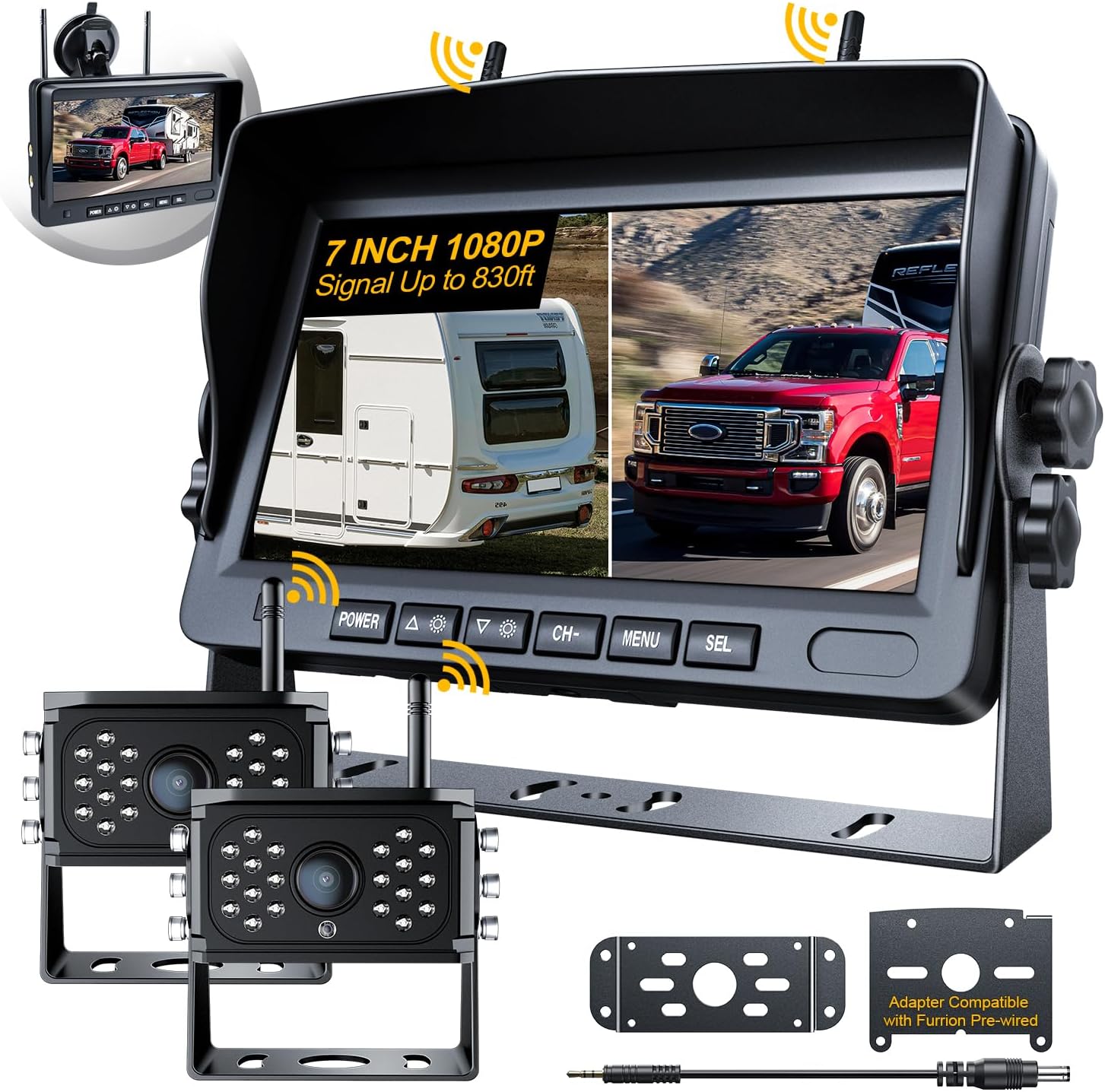 RV Backup Camera Wireless Recording 2 Cameras Plug and