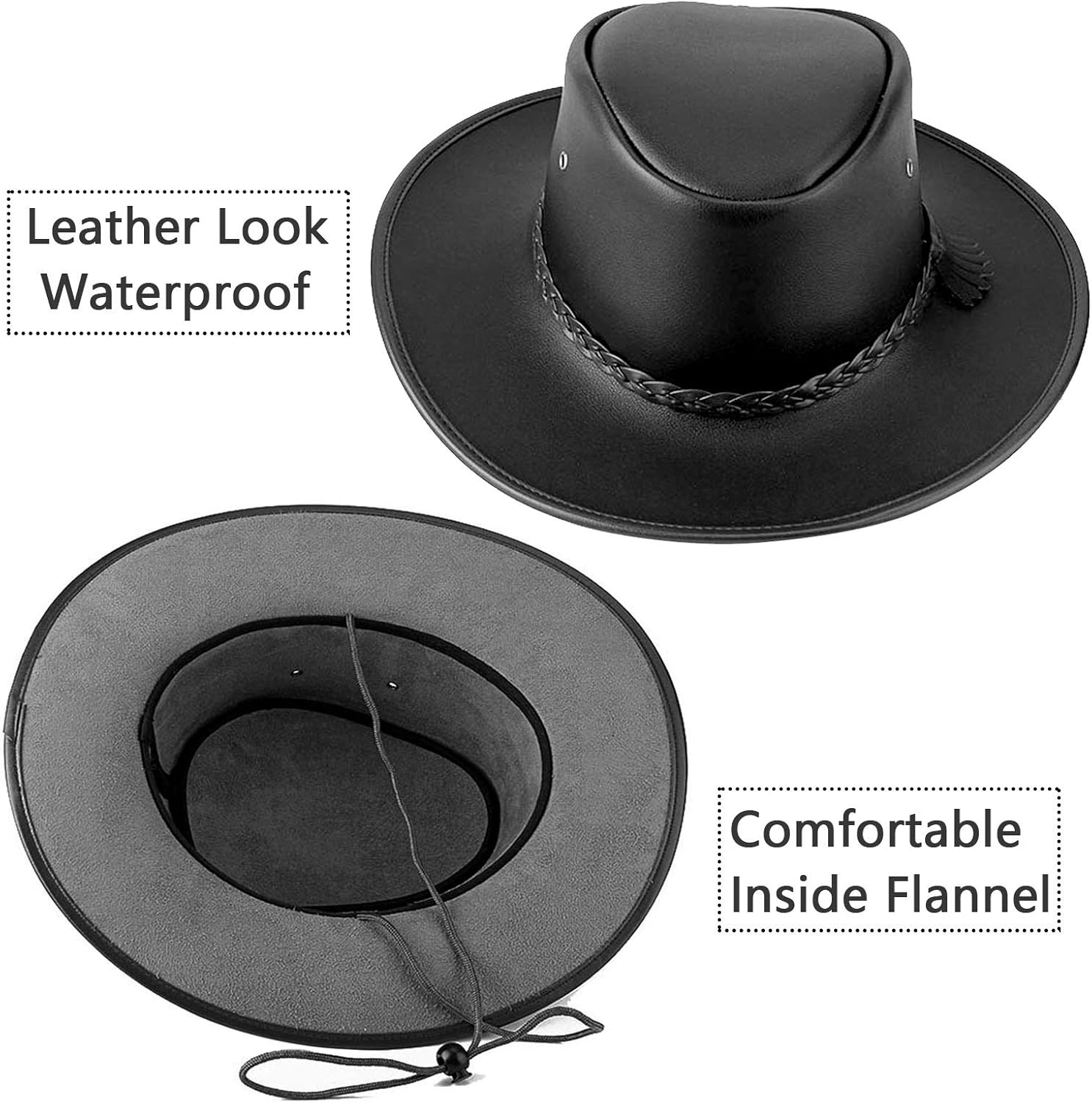Cowboy Hats for Men and Women, Western Leather Outback Wide Brim Rain Cap - Image 3
