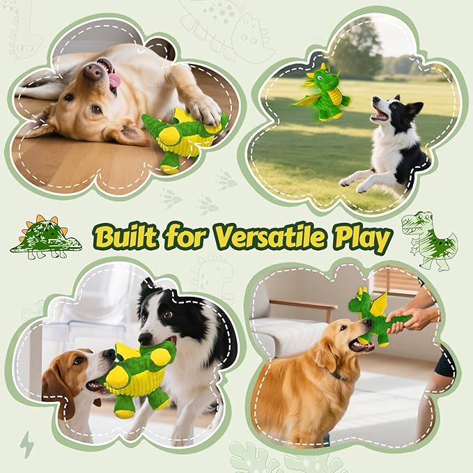 Juguete para Perros Dragón de Peluche con 5 Chirriadores, Verde, 10" miniatura 5