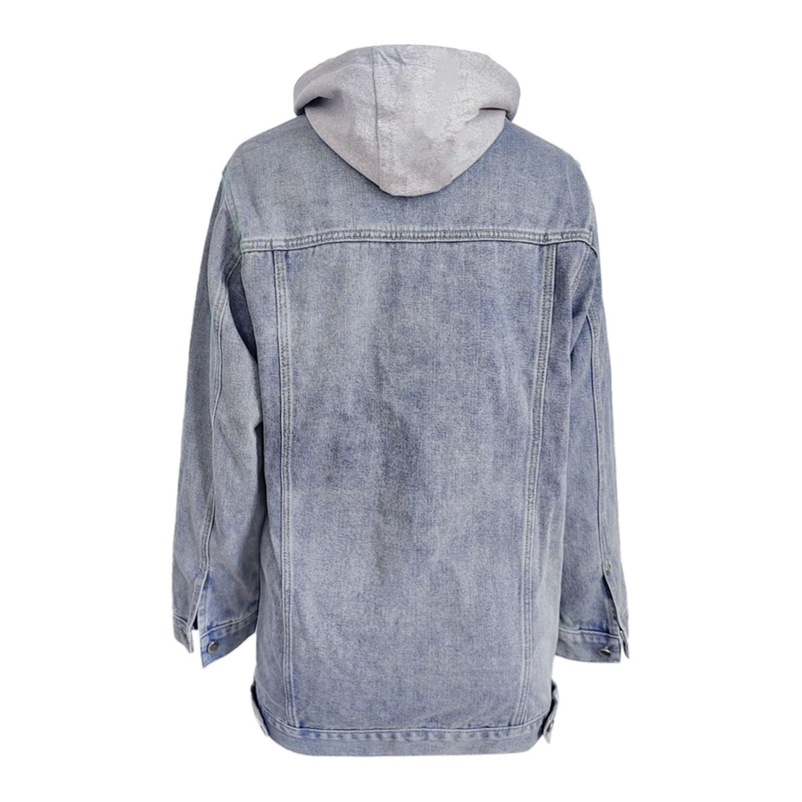 Generisch Chaqueta vaquera para mujer, con forro de gran tamaño, chaqueta vaquera larga con capucha, chaqueta vaquera cálida de invierno, chaqueta acolchada de manga larga con botones y bolsillos