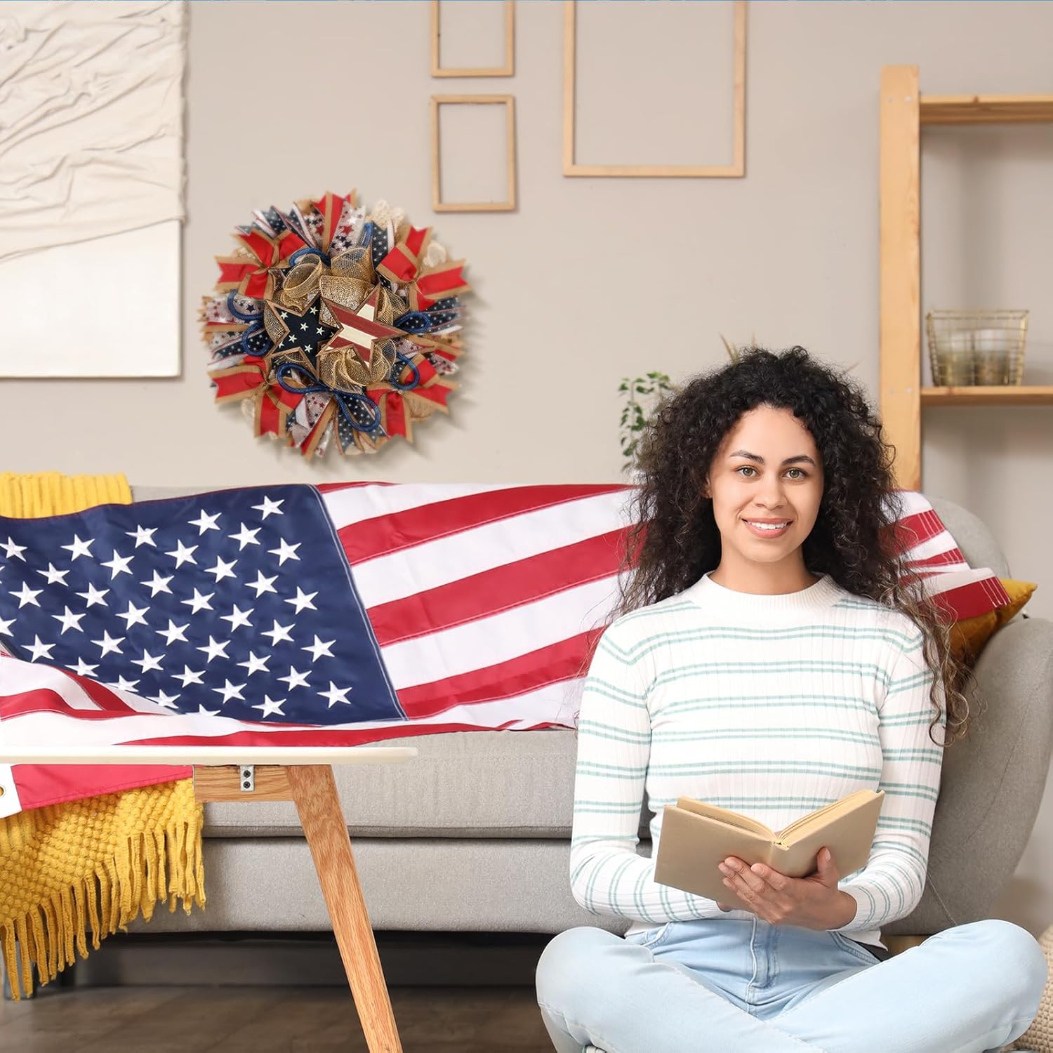 Rustic 250th Anniversary Patriotic Wreath for Front Door 14 Inch 4th of July Red White Blue Star Front Door Garland Memorial Day Hanging Wreath for Independence Day Home Decor - Image 3