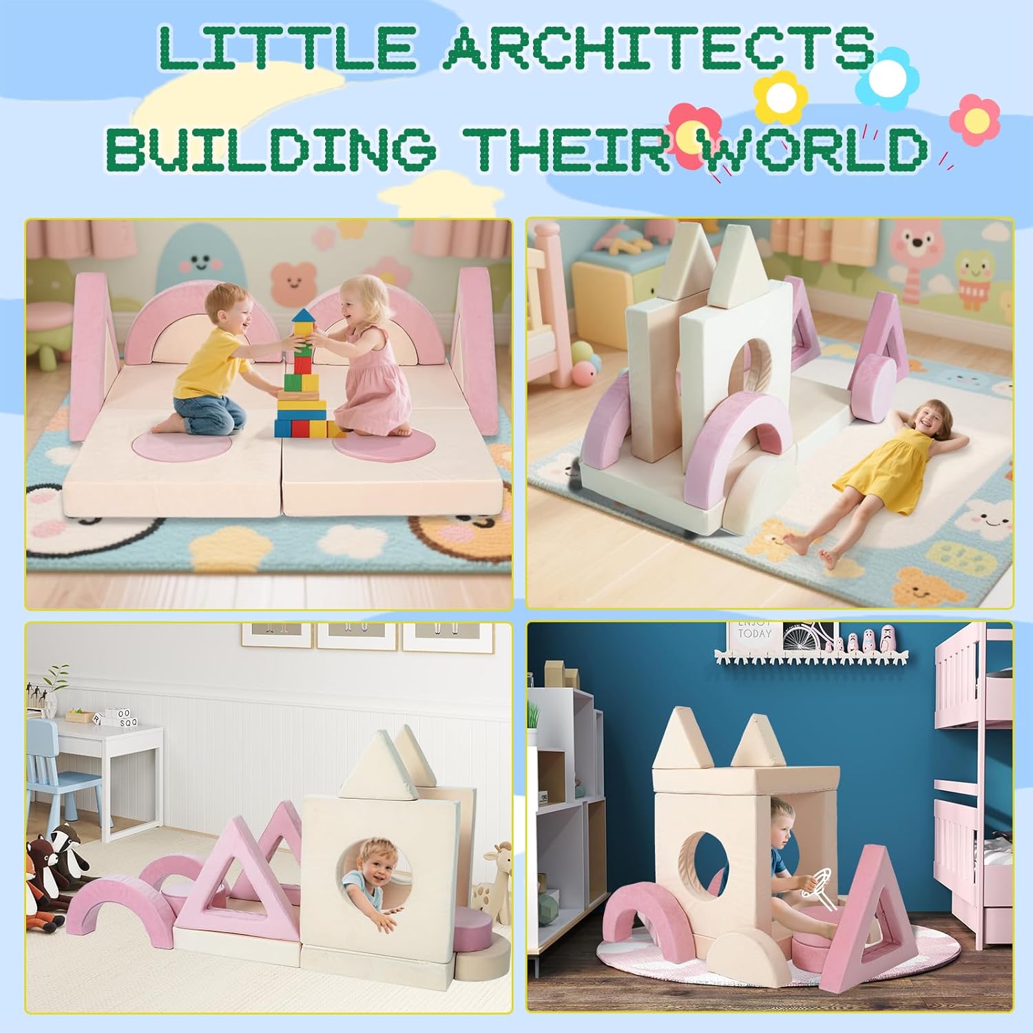 Modular Kids Play Couch - Kids Couch for Playroom Bedroom DIY Creativing Versatile Toddler Sofa Convertible Foam and Floor Cushion for Fort Building Child Sectional Sofa for Boys and Girls - Image 7