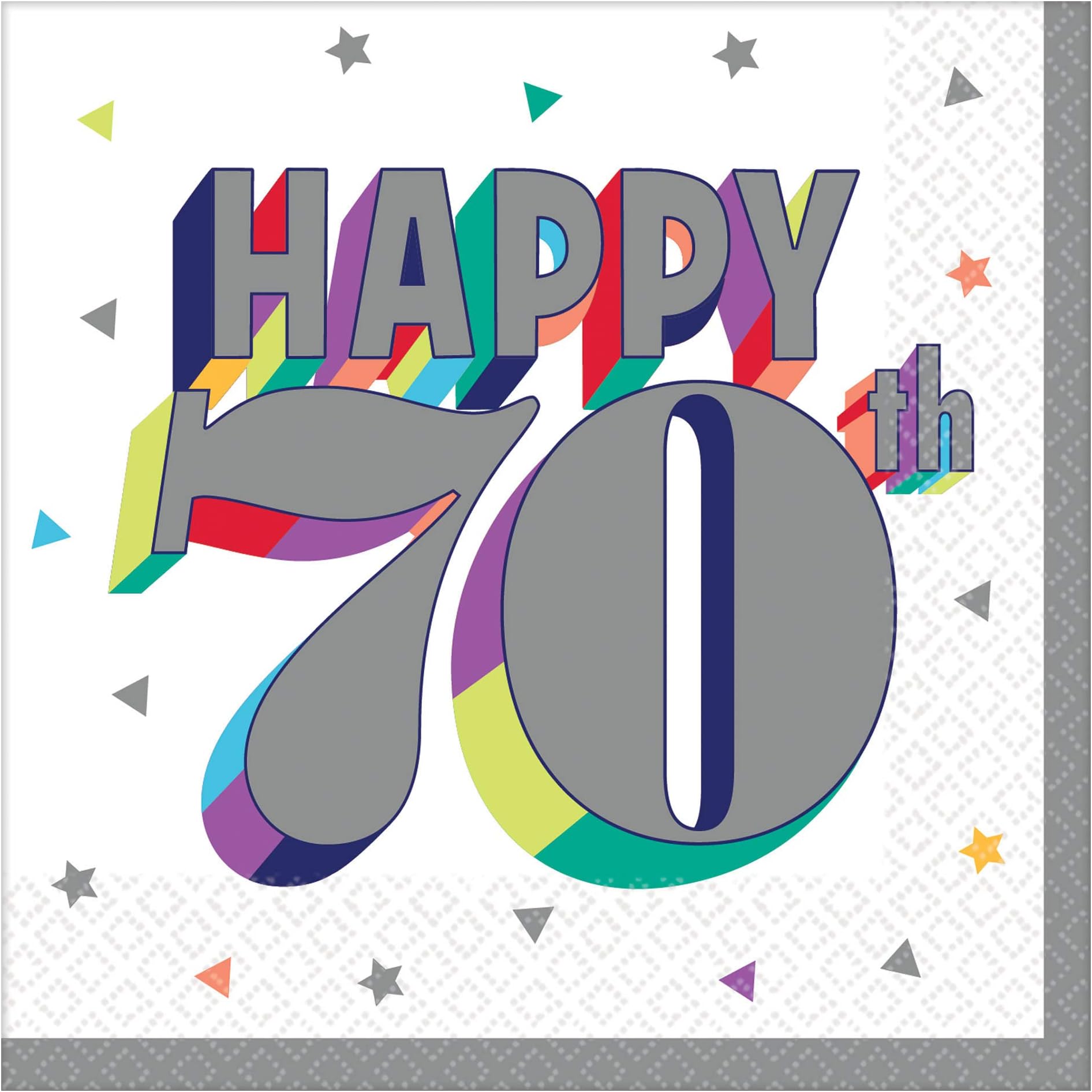 Multicolor Here's To 70 Beverage Napkins, 5" x 5" - 16 Count, Soft & Absorbent Paper Napkins, Festive Designs - Perfect For Celebrations, Milestone Birthdays & Events
