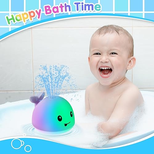 Miniatura 9 de Gigilli Juguetes de baño para niños de 1 a 3 años o bebés de 0 a 6 a 12 a 18 meses, regadera de ballena iluminada, juguetes de piscina para niños