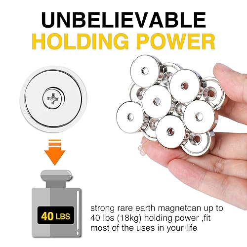 Miniatura 4 de DIYMAG Imán de copa de neodimio con base redonda, imanes fuertes de tierras raras con agujero avellanado resistente y tornillos inoxidables para