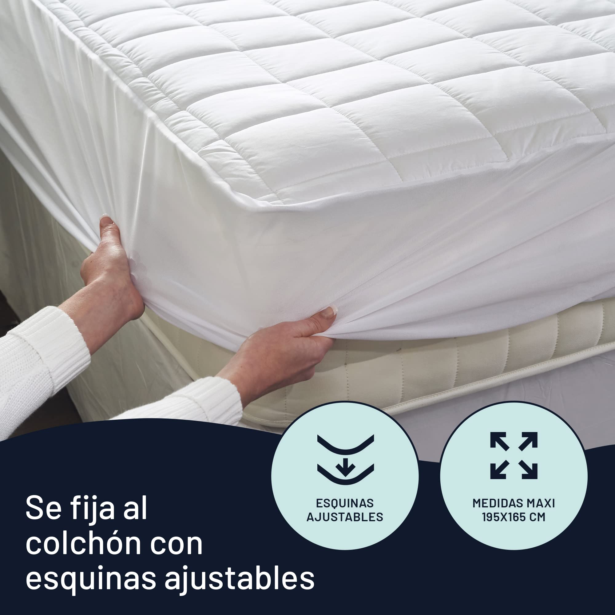 Imetec Adapto - Calientacamas cubre colchòn Maxi Doble 195 x 165 cm, Calentamiento Rápido, Temperatura Constante y Personalizada, 100% Algodón Percal Acolchado, Doble Control, 6 Temperaturas
