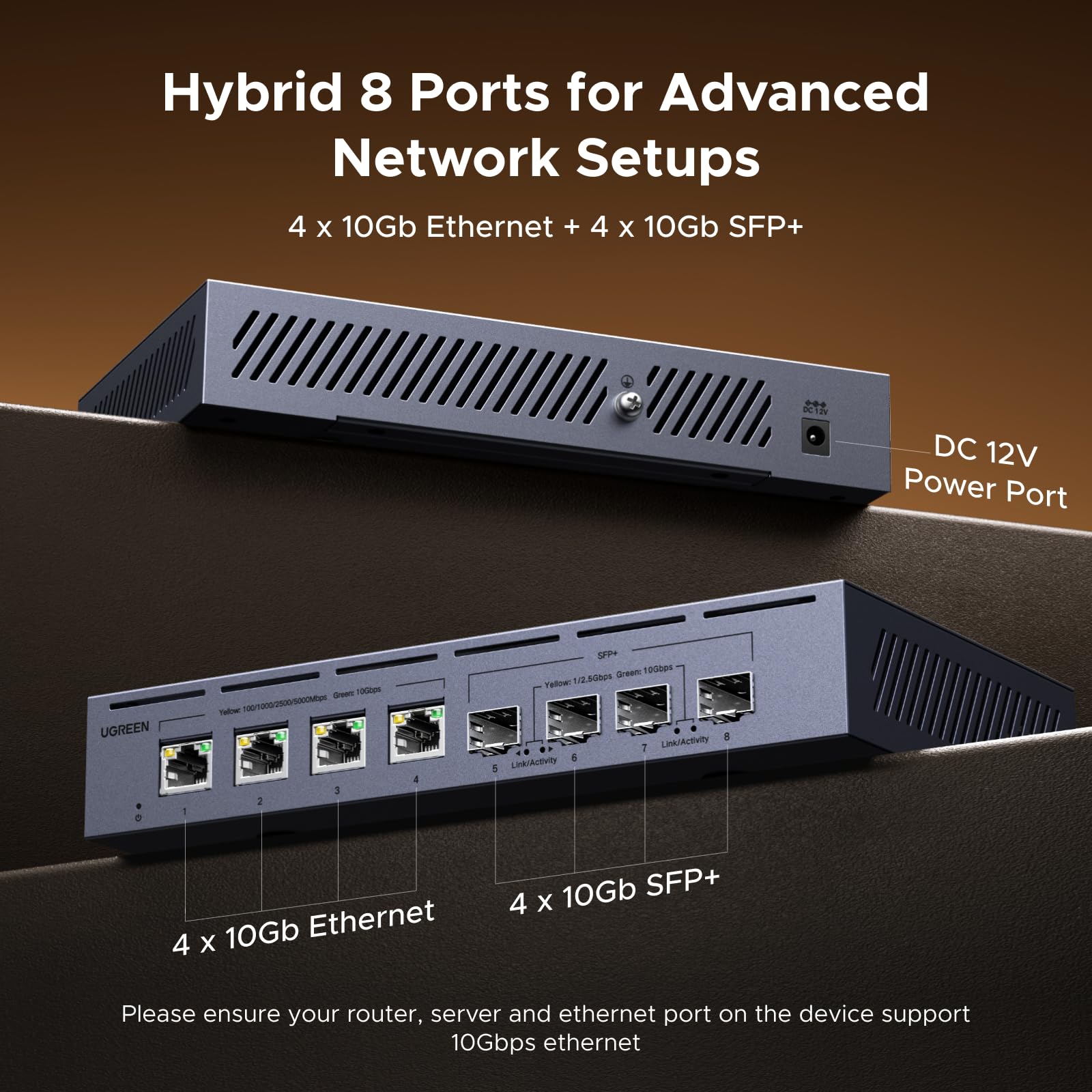 UGREEN Switch LAN con 4X 10G RJ45+4X 10G SFP+ Switch di Rete 10G