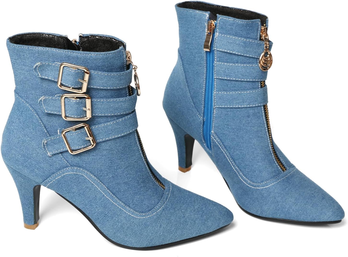 MEOTINA Gold High Heels for Women Kitten Heel Pointed Toe Short Womens Booties Buckle High Heeled Ankle Metallic Shoes - Image 5