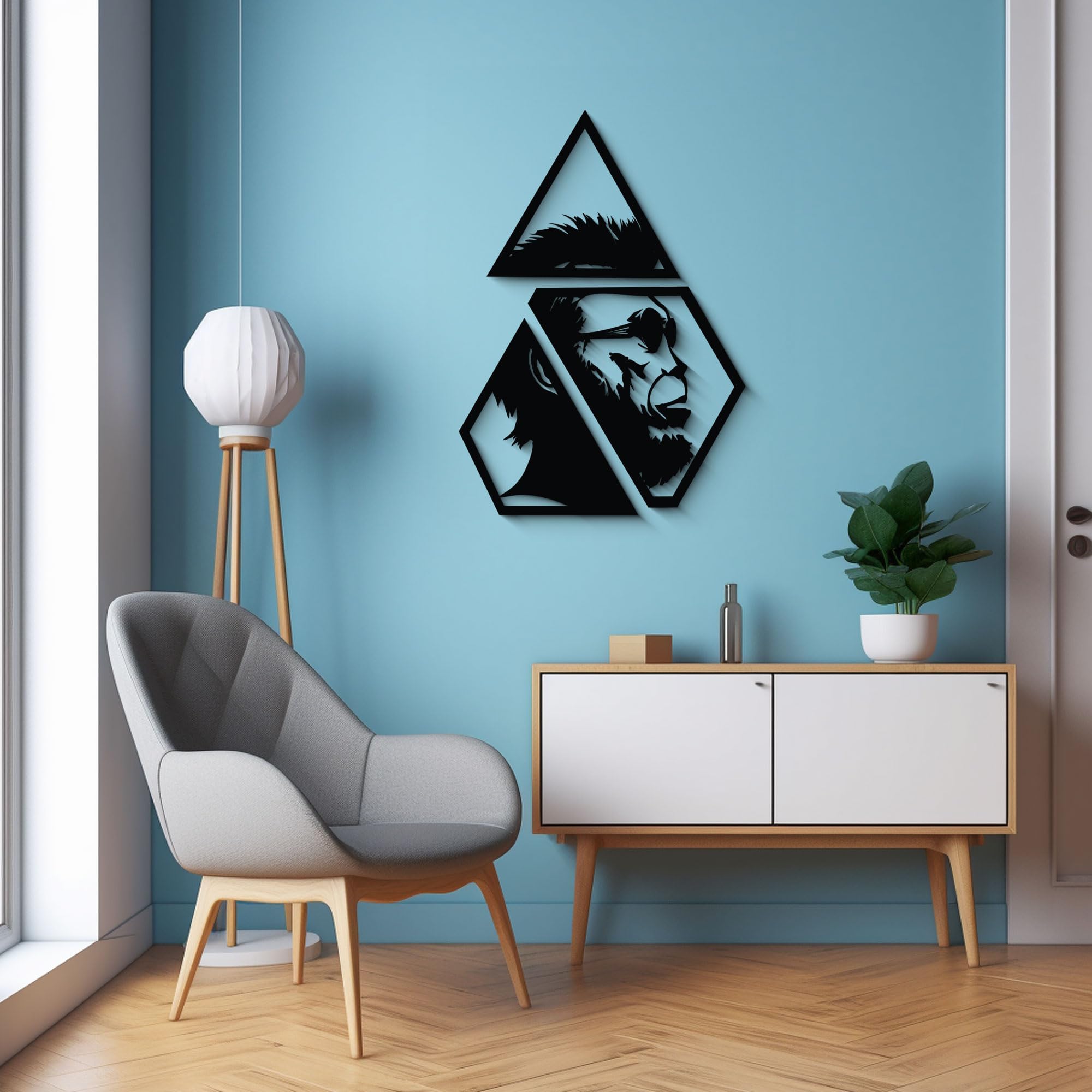 Cool Monkey Wall Decor, Unique Wooden Wall Art, Cool Looking Monkey Portrait Wall Decor, Monkey Wall Art, Interior Geometric Design, Animal Lovers Gift, Wall decor, Livingroom Gifts