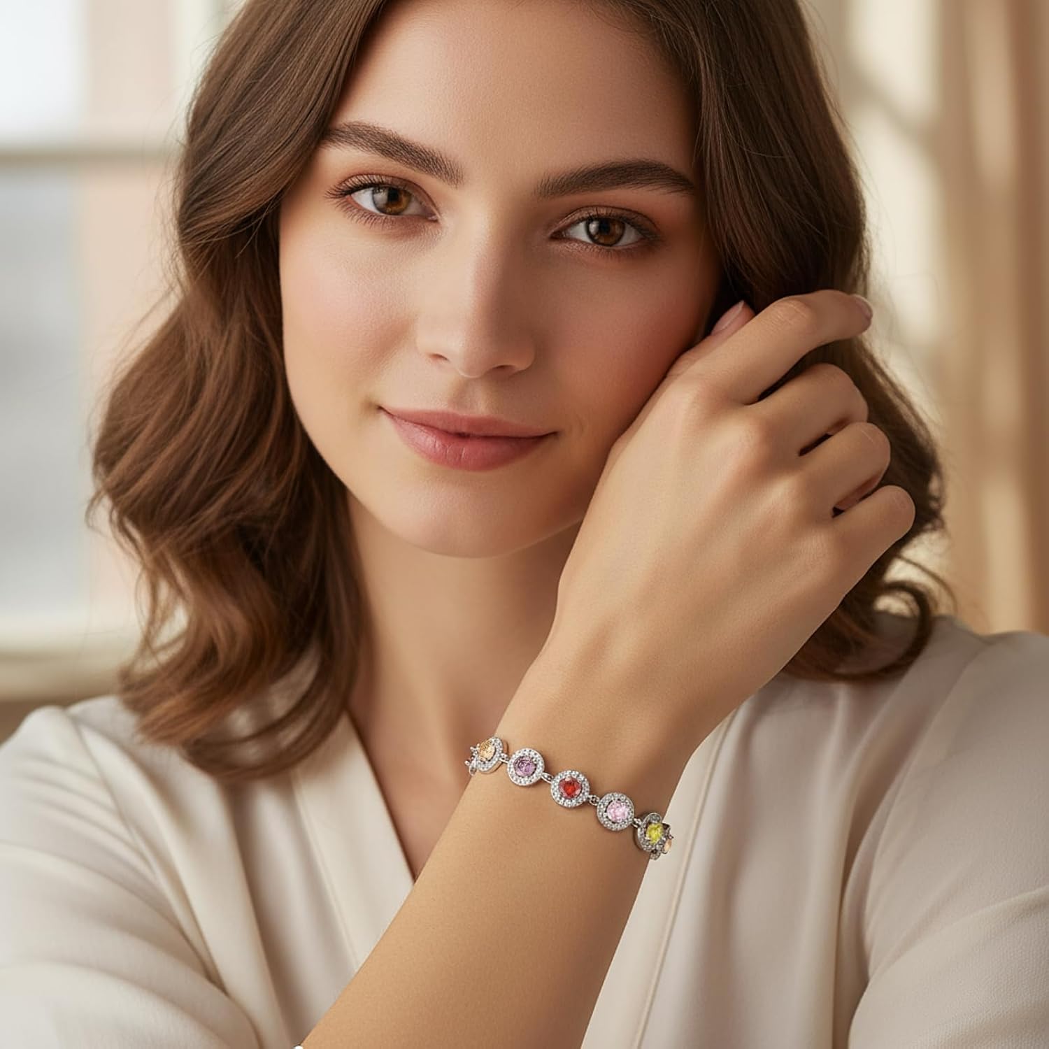 Tennis Bracelets for Women 14K Gold/White Gold Plated 5mm Round Heart Shape Cubic Zirconia Bracelets Trendy Dainty Rhinestone Bracelet Jewelry Gifts for Her Mom Wife - Image 3