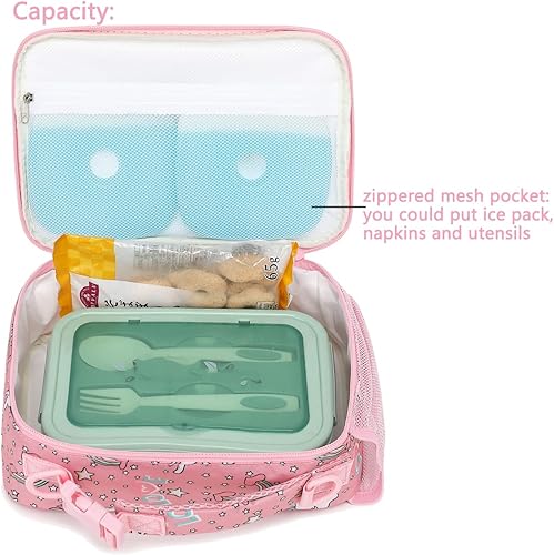 Miniatura 56 de FlowFly - Lonchera para niños, lonchera escolar aislante duradera con correa para el hombro y soporte para botellas, bolsa térmica pequeña