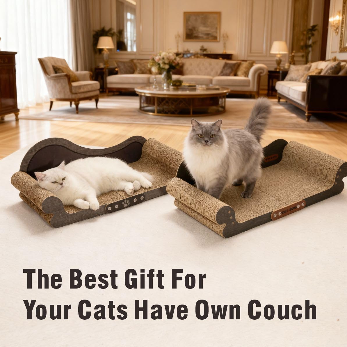 Sofa Shaped Cat Scratching Board,26.6" Extra Large Scratcher Bed for Large Cat Multi-Cats, Scratch Boards Lounge Bed,Cat Couch Furniture Protector(Wood Color)
