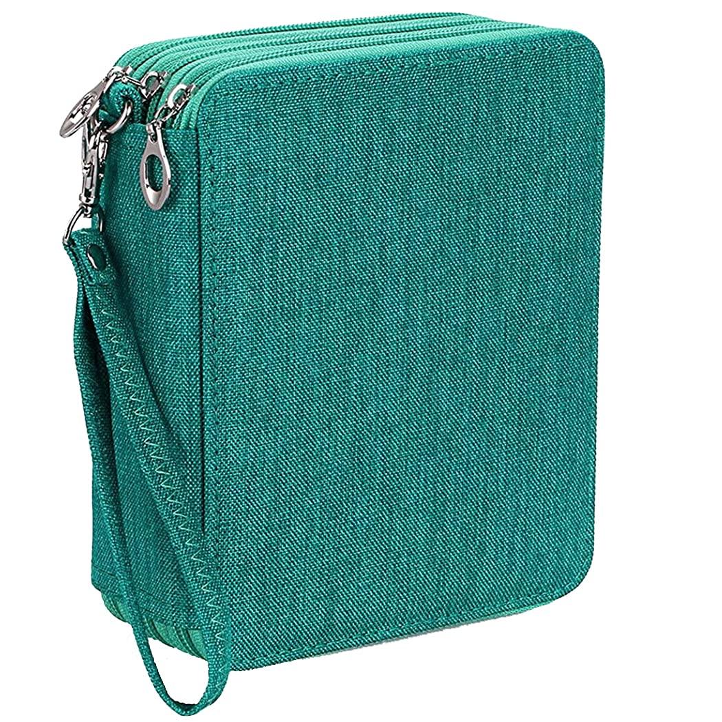 Gullor Large Capacity 3 Layers Pencil Bag Pencil Holder Organizer, 78 Slots for Colored Pencils Green
