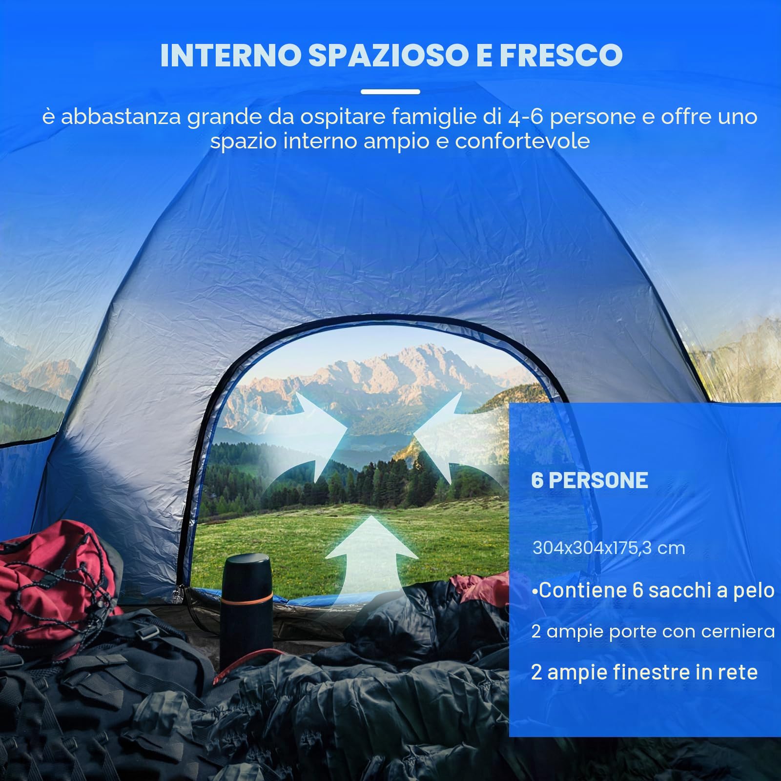 3 in1 Tenda da Campeggio 2/4/6 Posti,Tenda Pop UpTenda 3 Persone Famiglia Tenda a Cupola Impermeabile Antivento,Set up facile in 60 secondi