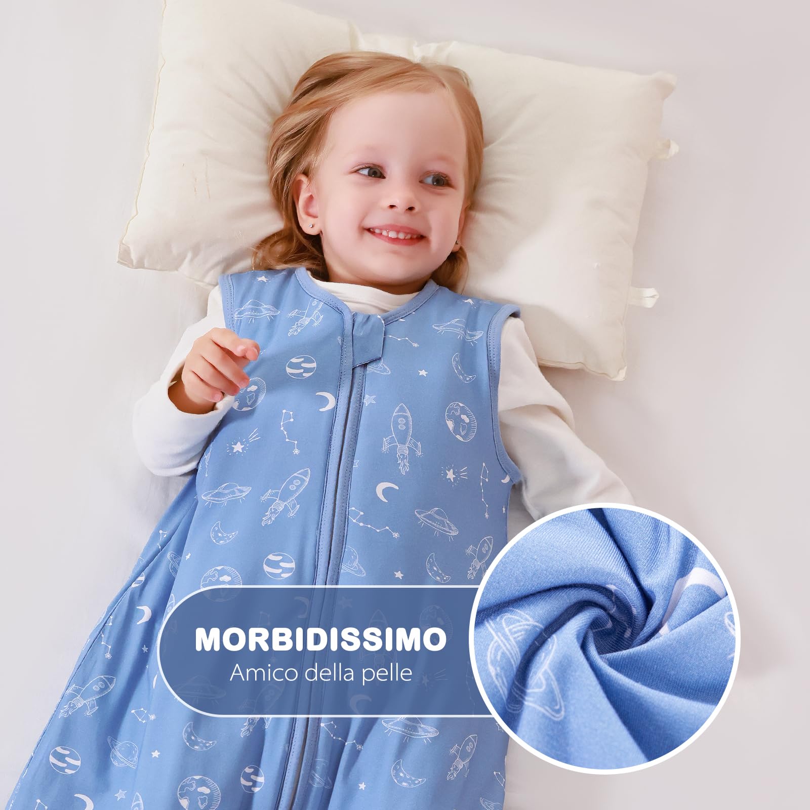 ToyaTec Sacco nanna con piedini, 2,5 Tog, super morbido, realizzato in rayon di bambù, per bambini, in fibra di bambù, per l'inverno, per l'autunno e l'inverno, Blu, 100cm (3-5 Jahre)