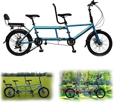 Tandem Beach Cruiser Bike, Foldable Adult Bicycle with 20" Wheels, Three Seater, 7-Speed Adjustable, Maximum Load 200kg