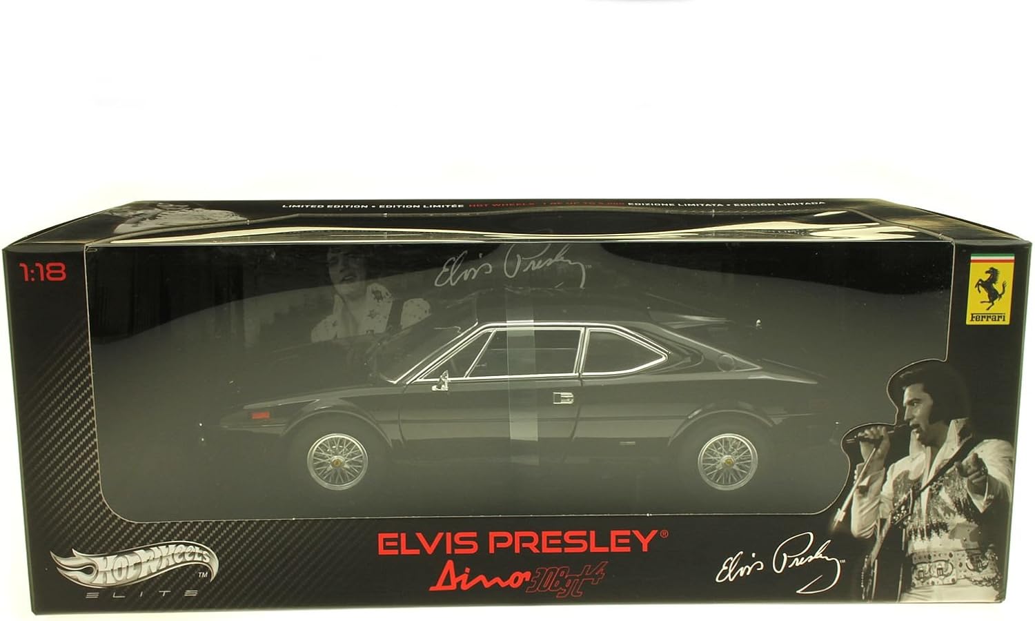 Ferrari Dino 308 GT4 Black (Elvis Presley Owned) Elite Edition Series 1/18 Diecast Model Car by Hot Wheels