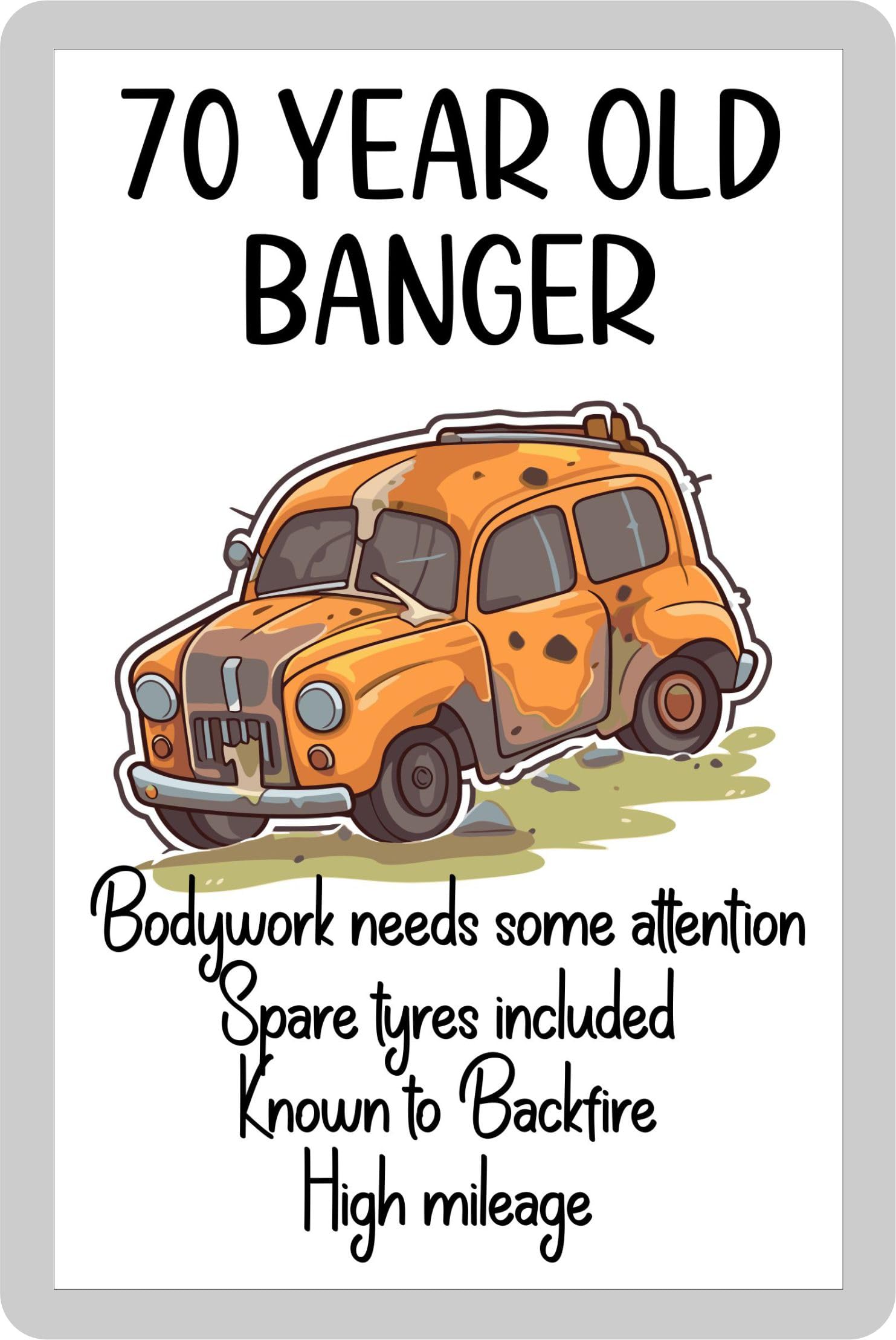 Decalarama Red And White Birthday Fridge Magnet Gift – 70 Year Old Banger - Known To Backfire - Fun Cute Birthday Novelty Present