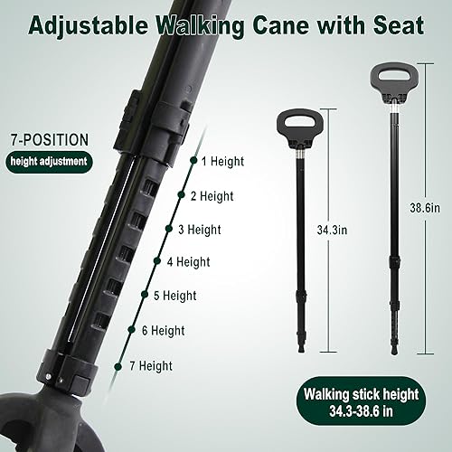 Miniatura 3 de Bastón ajustable con asiento plegable ligero, silla de caña portátil para adultos y personas mayores, bastón con asiento para viajes, senderismo,