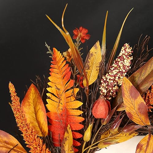 Miniatura 4 de Ochine Corona de otoño para decoración de otoño, corona de calabaza, hojas de otoño, corona artificial de cosecha de otoño con cabo, grosellas y