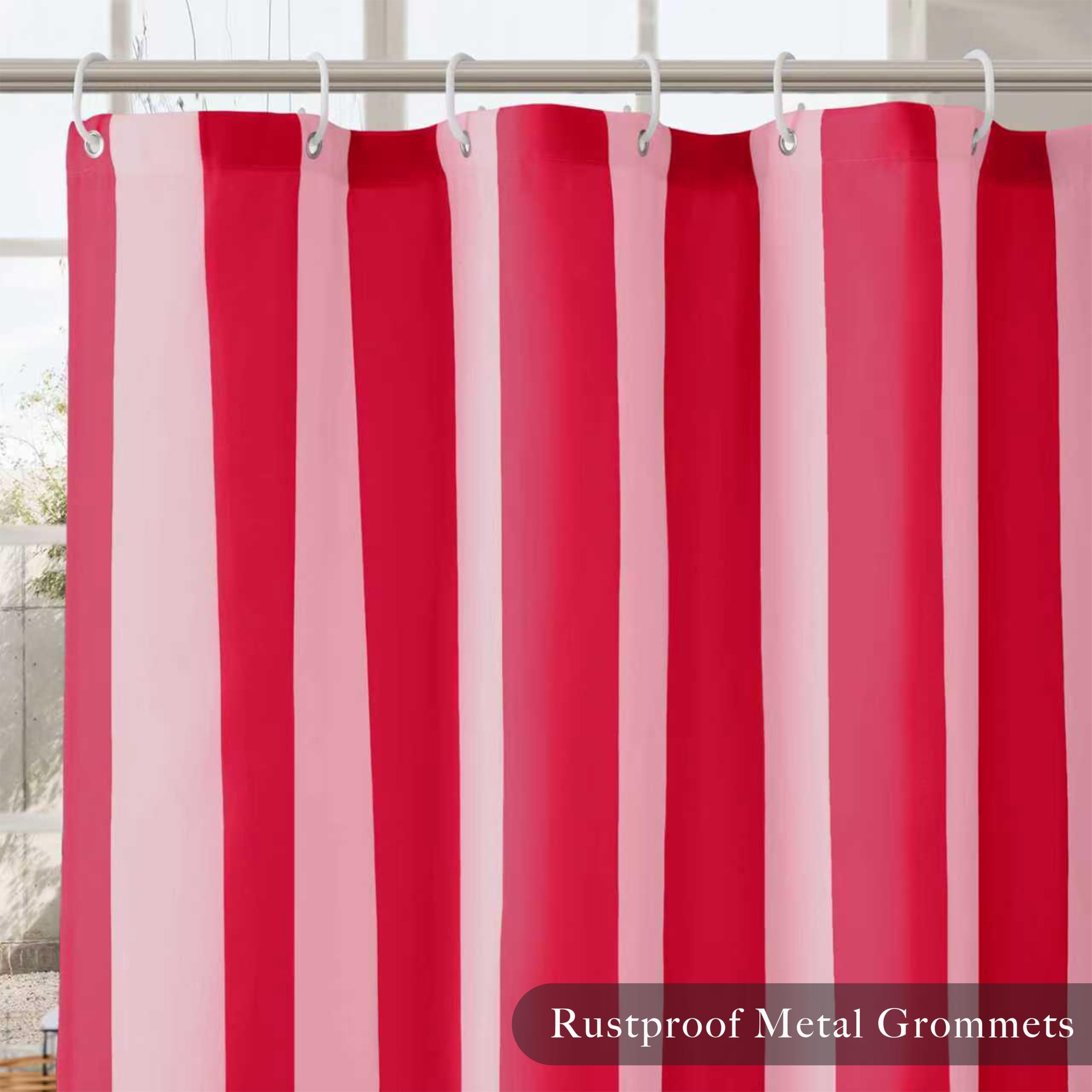 Vertikal gestreifter Duschvorhang, rot, niedlicher Retro-Vintage-Streifen-Badezimmervorhang im Landhausstil, wasserdichtes Polyestergewebe, 240 x 190 cm (B x H)