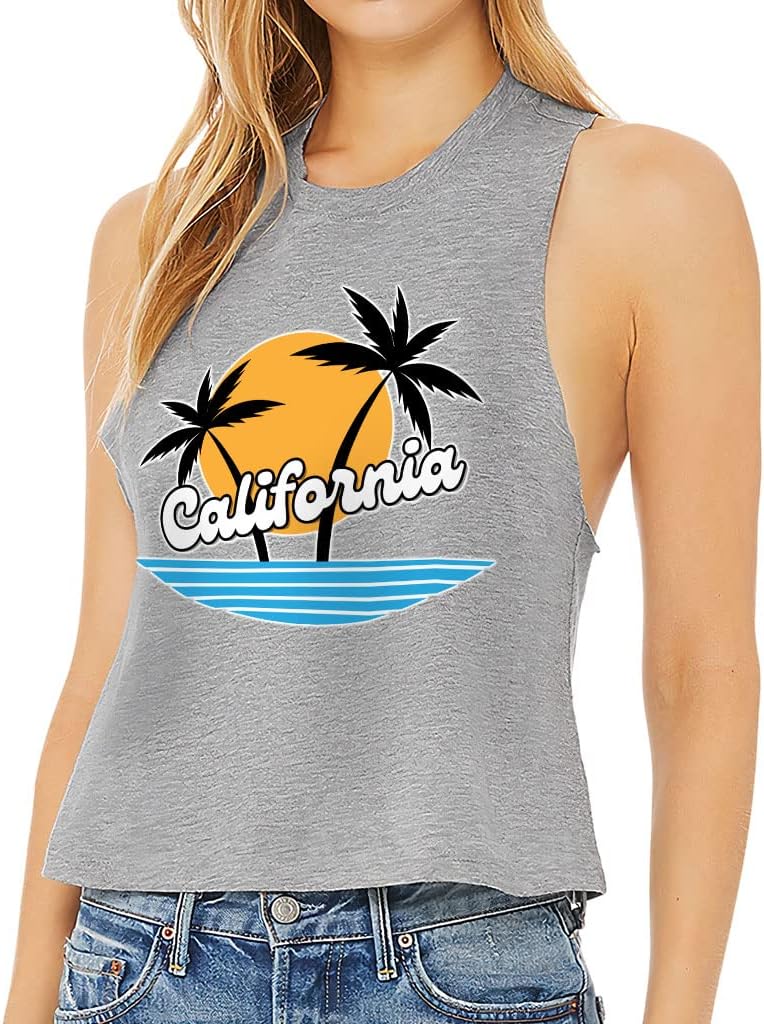 California Racerback Cropped Tank - Palm Design Women's Tank - Printed Tank Top