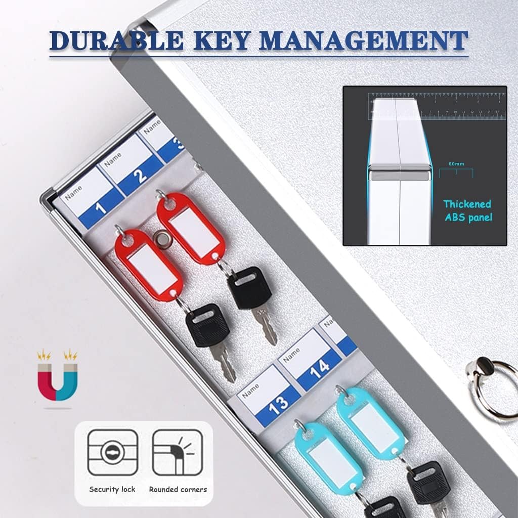 壁掛け式キーキャビネット - ガレージ・ホテル用32～72フックキー収納ボックス - アルミ合金エッジ - シルバーホワイト - 効