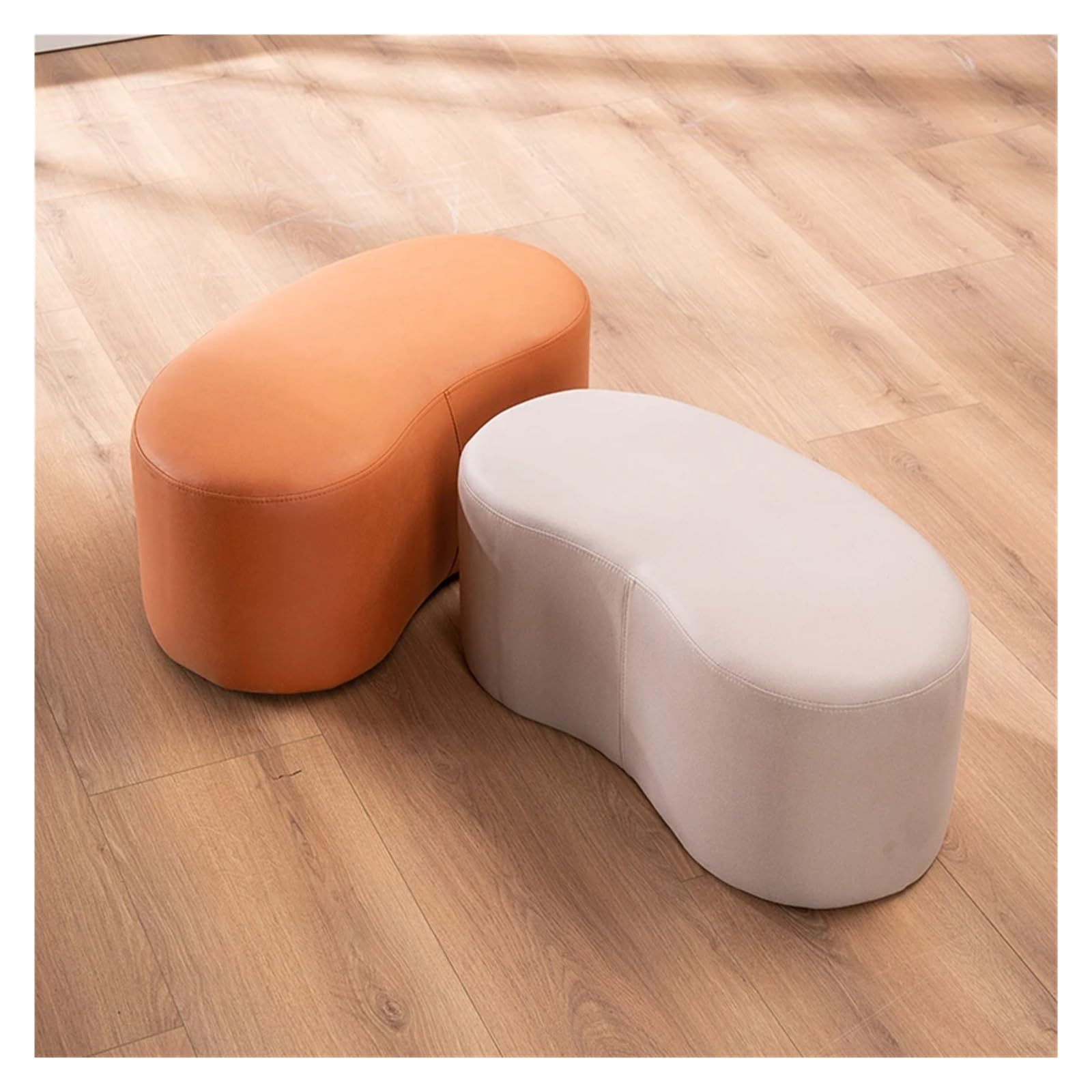 Fußhocker Niedriger Ottomane Wohnzimmerbank Samtboden Sofastuhl INS Eingangsschuhwechselhocker Design Ruhefüße Modulare Möbel(Leathaire Blue)