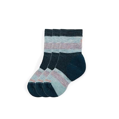 Smartwool Kids Hike Full Cushion Striped Crew Socks 3 Pack (Toddler/Little Kid/Big Kid) Kids Shoes Twilight Blue