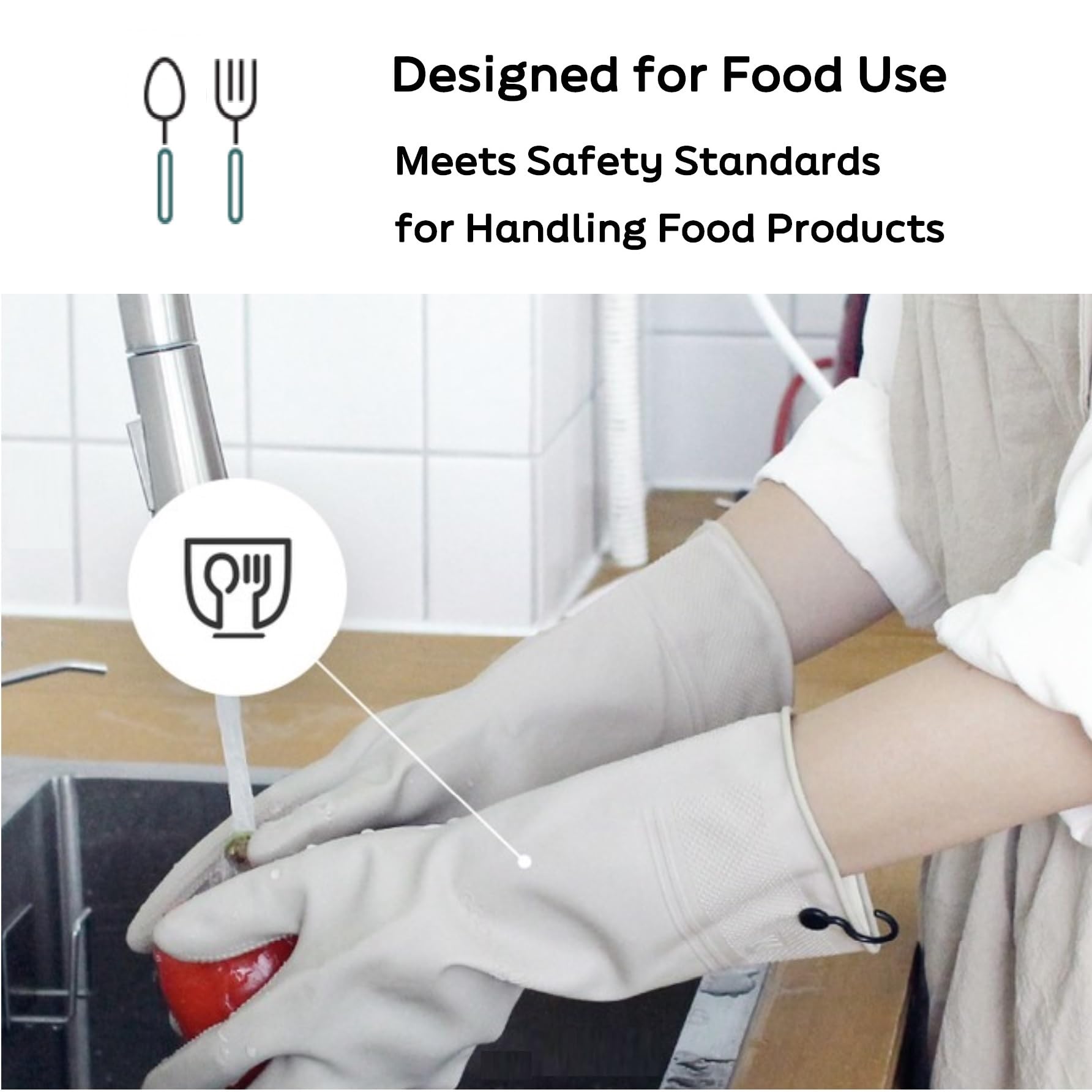 Myungjin 2 Paar wiederverwendbare, wasserdichte, rutschfeste Latex-Gummihandschuhe mit Wabengriff, mit Haken zum Aufhängen / Aufhängen / Schlaufen zum Aufhängen, für Geschirrspülen, Haushaltsreinigung